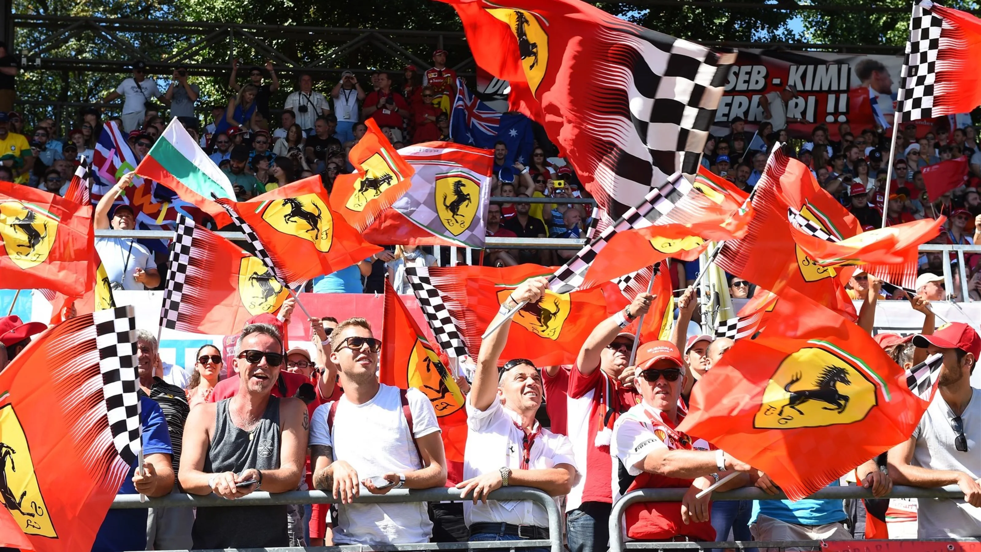 Ferrari fans and flags at Formula One World Championship, Rd12, Italian Grand Prix, Race, Monza,
