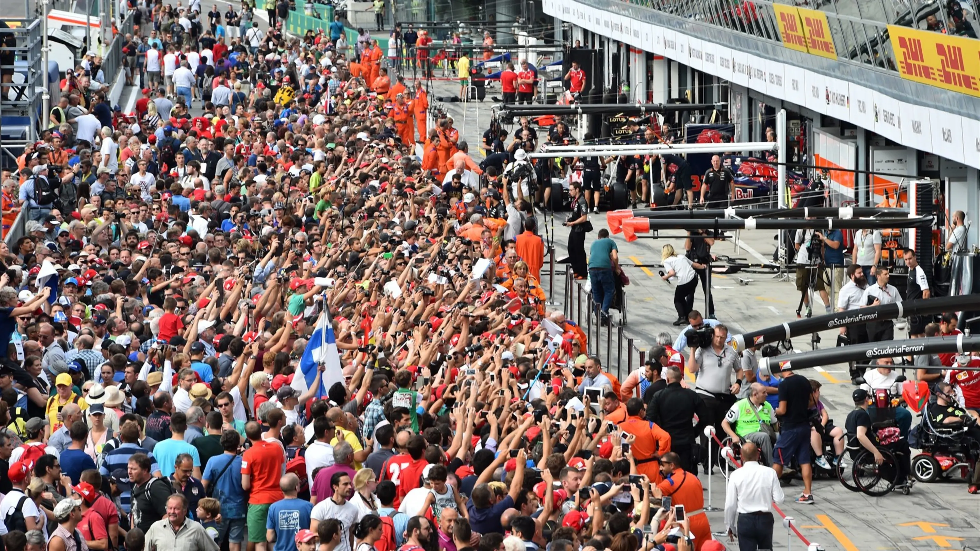Fans in pit lane at Formula One World Championship, Rd12, Italian Grand Prix, Preparations, Monza,