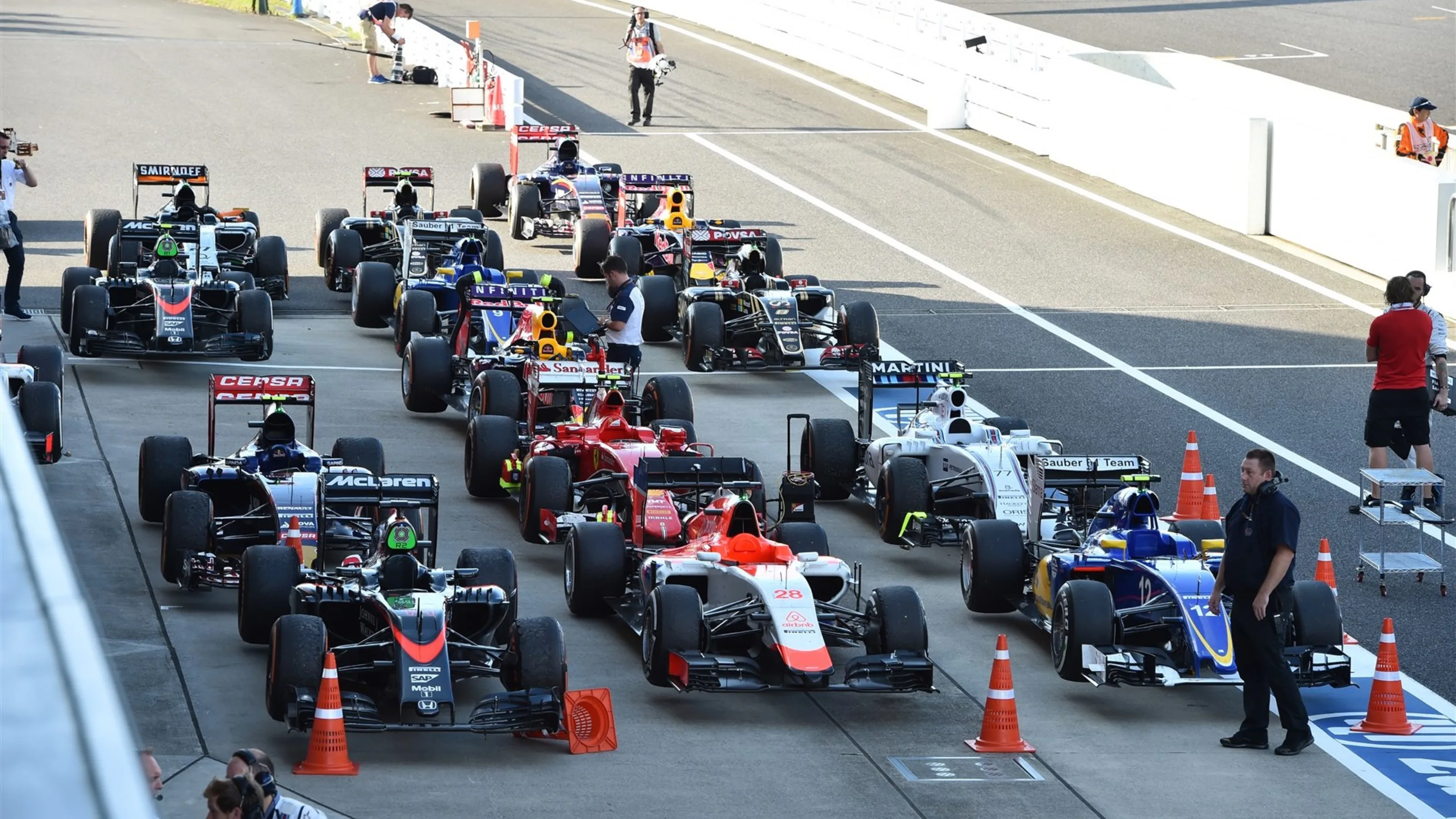 Cars in parc ferme at Formula One World Championship, Rd14, Japanese Grand Prix, Race, Suzuka,