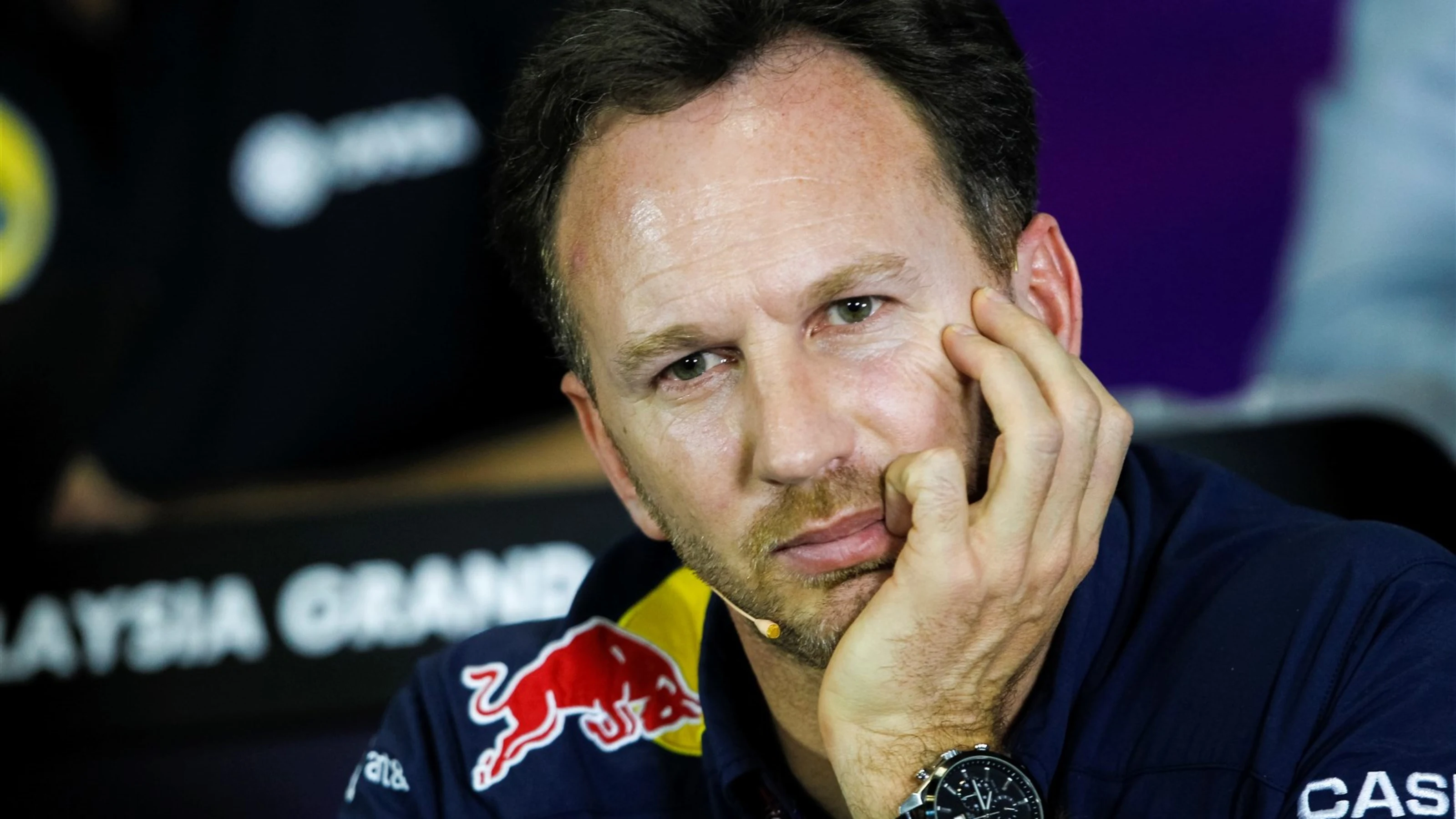 Christian Horner (GBR) Red Bull Racing Team Principal in the Press Conference at Formula One World