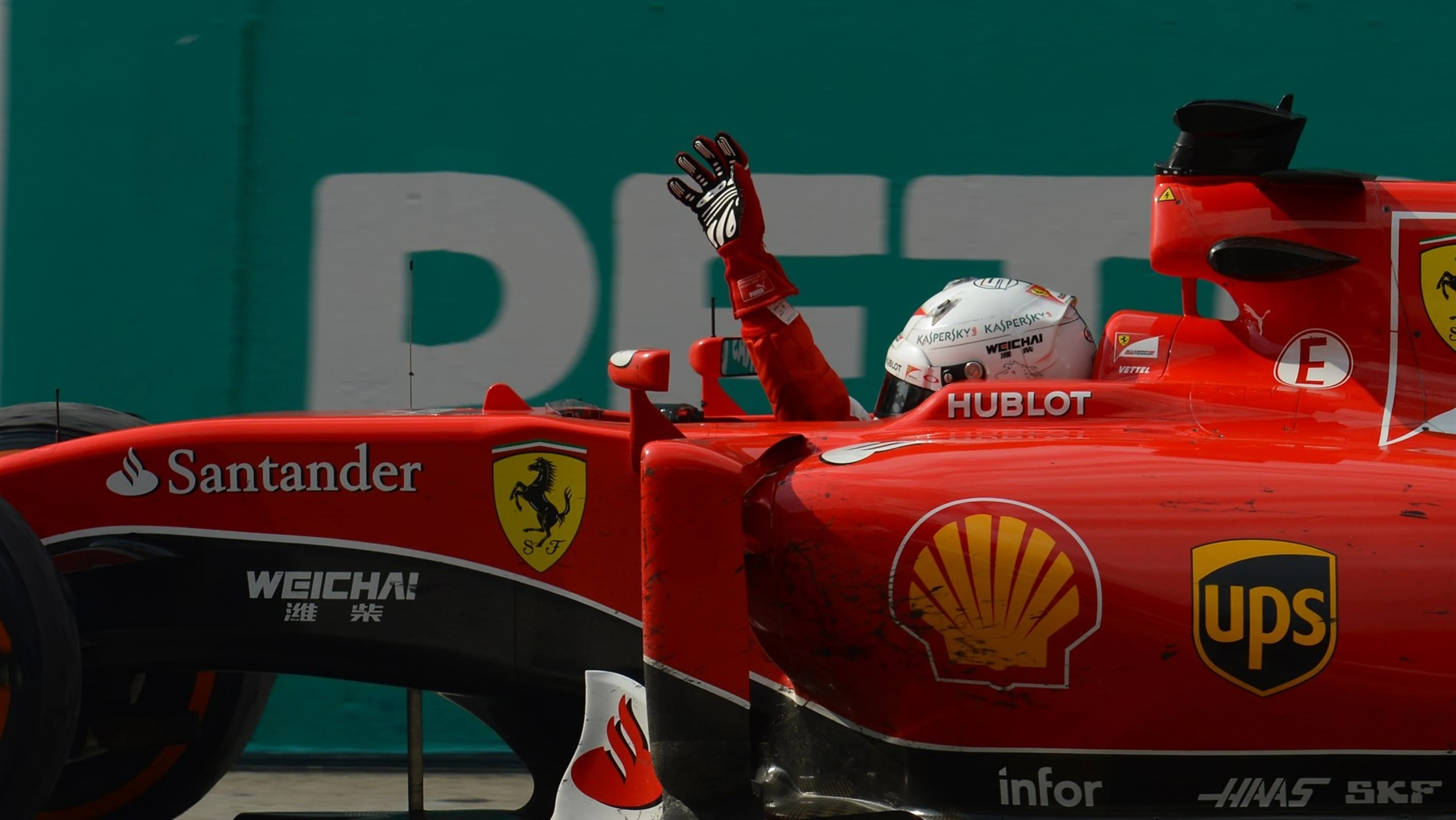Sebastian Vettel (GER) Ferrari SF15-T celebrates winning at Formula One World Championship, Rd2,