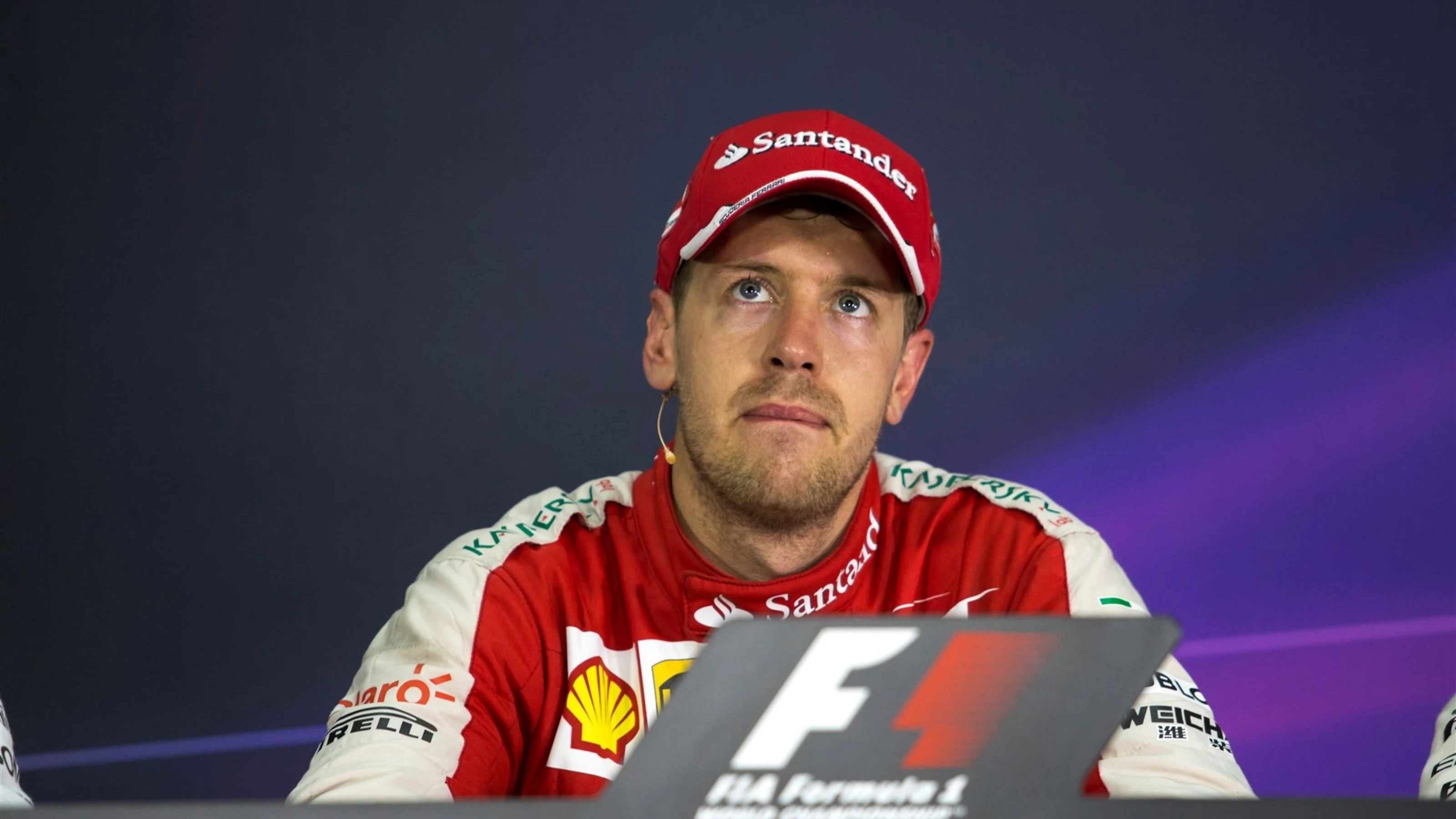 Sebastian Vettel (GER) Ferrari in the post race Press Conference at Formula One World Championship,