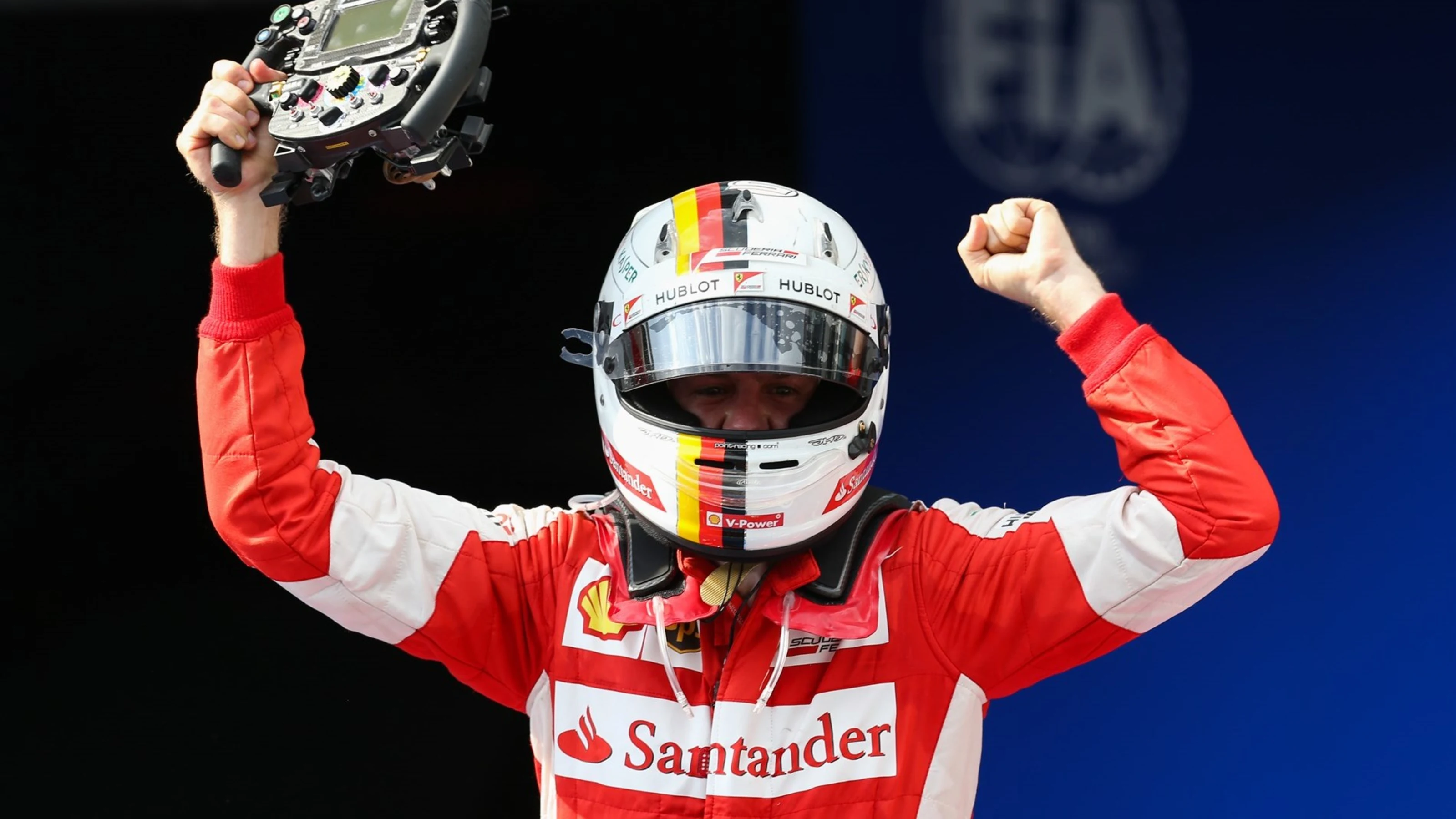 Race winner Sebastian Vettel (GER) Ferrari celebrates in parc ferme at Formula One World