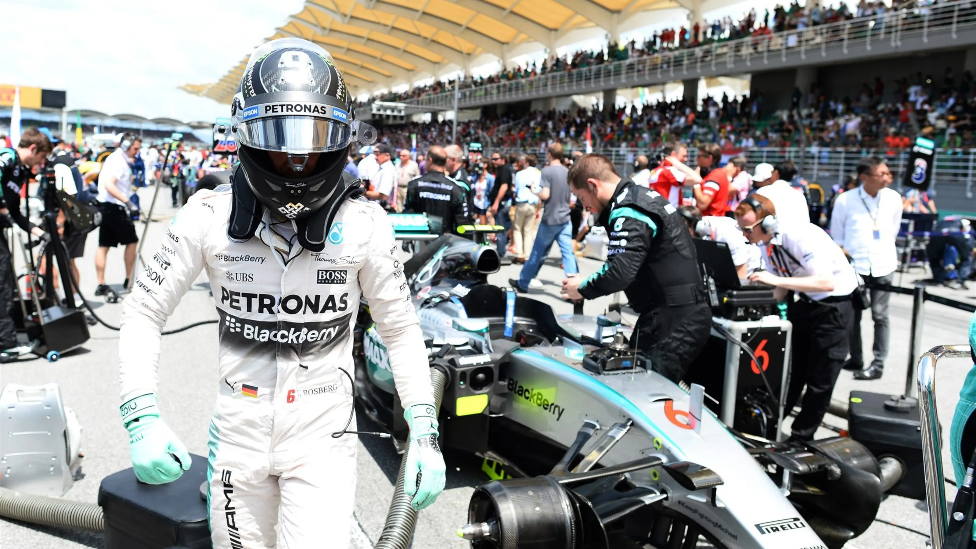 Nico Rosberg (GER) Mercedes AMG F1 on the grid at Formula One World Championship, Rd2, Malaysian