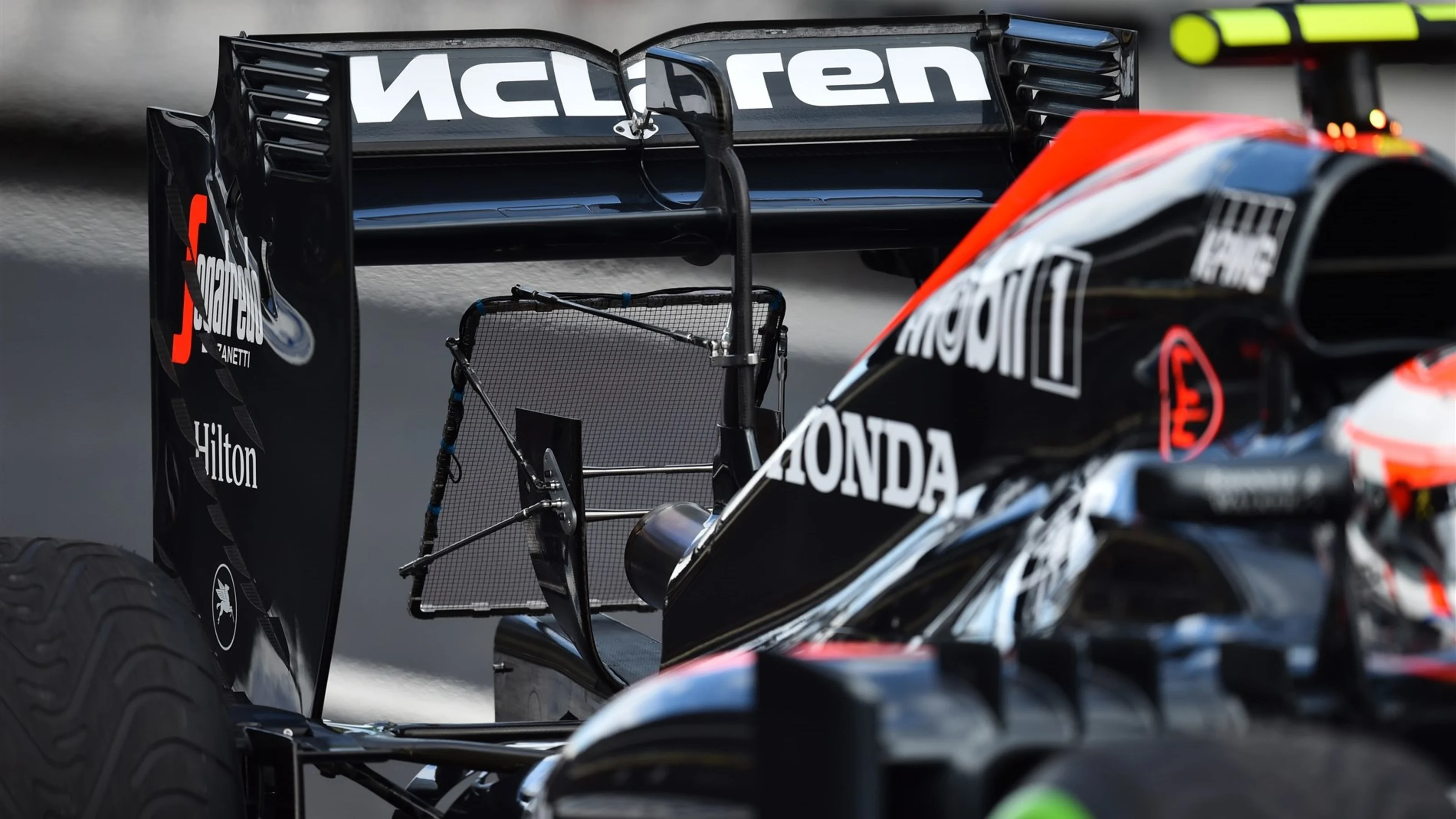 McLaren MP4-30 rear wing and sensor at Formula One World Championship, Rd17, Mexican Grand Prix,