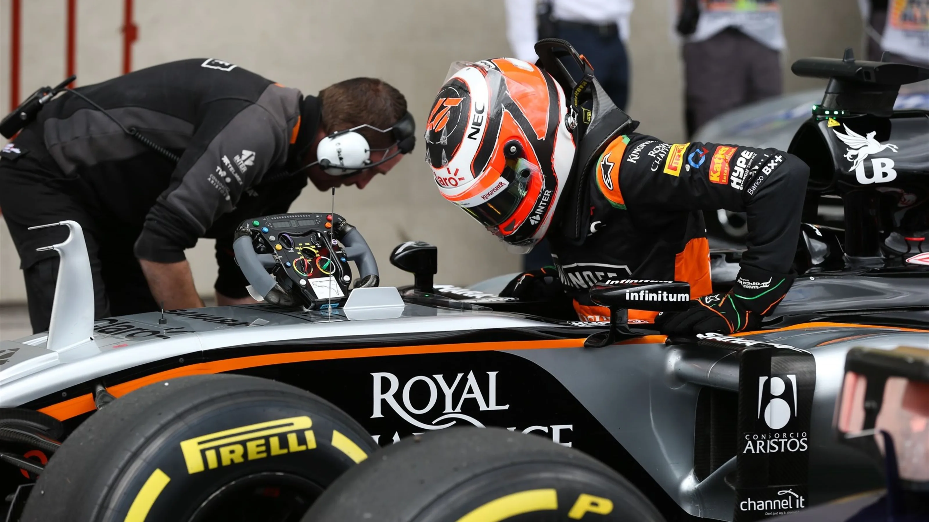 Nico Hulkenberg (GER) Force India VJM08 in parc ferme at Formula One World Championship, Rd17,