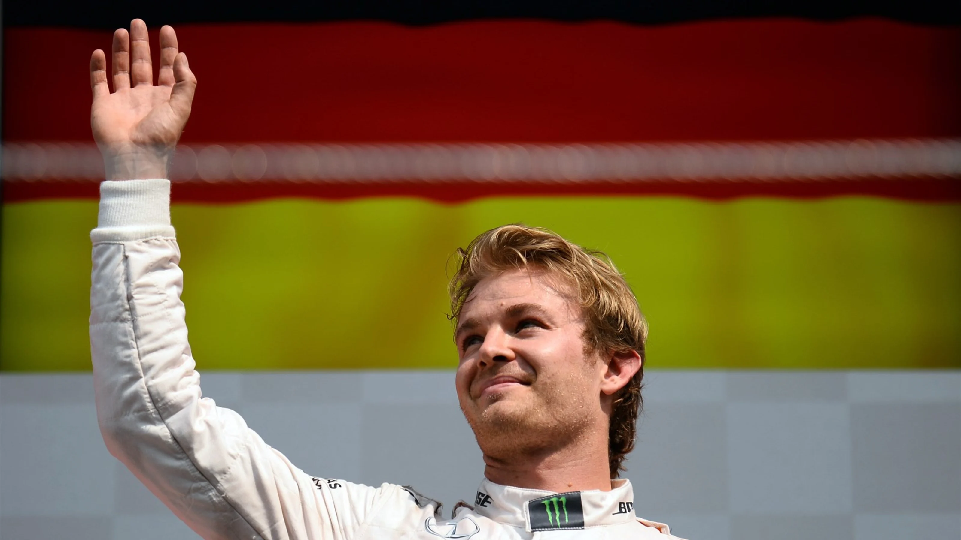 Race winner Nico Rosberg (GER) Mercedes AMG F1 celebrates on the podium at Formula One World