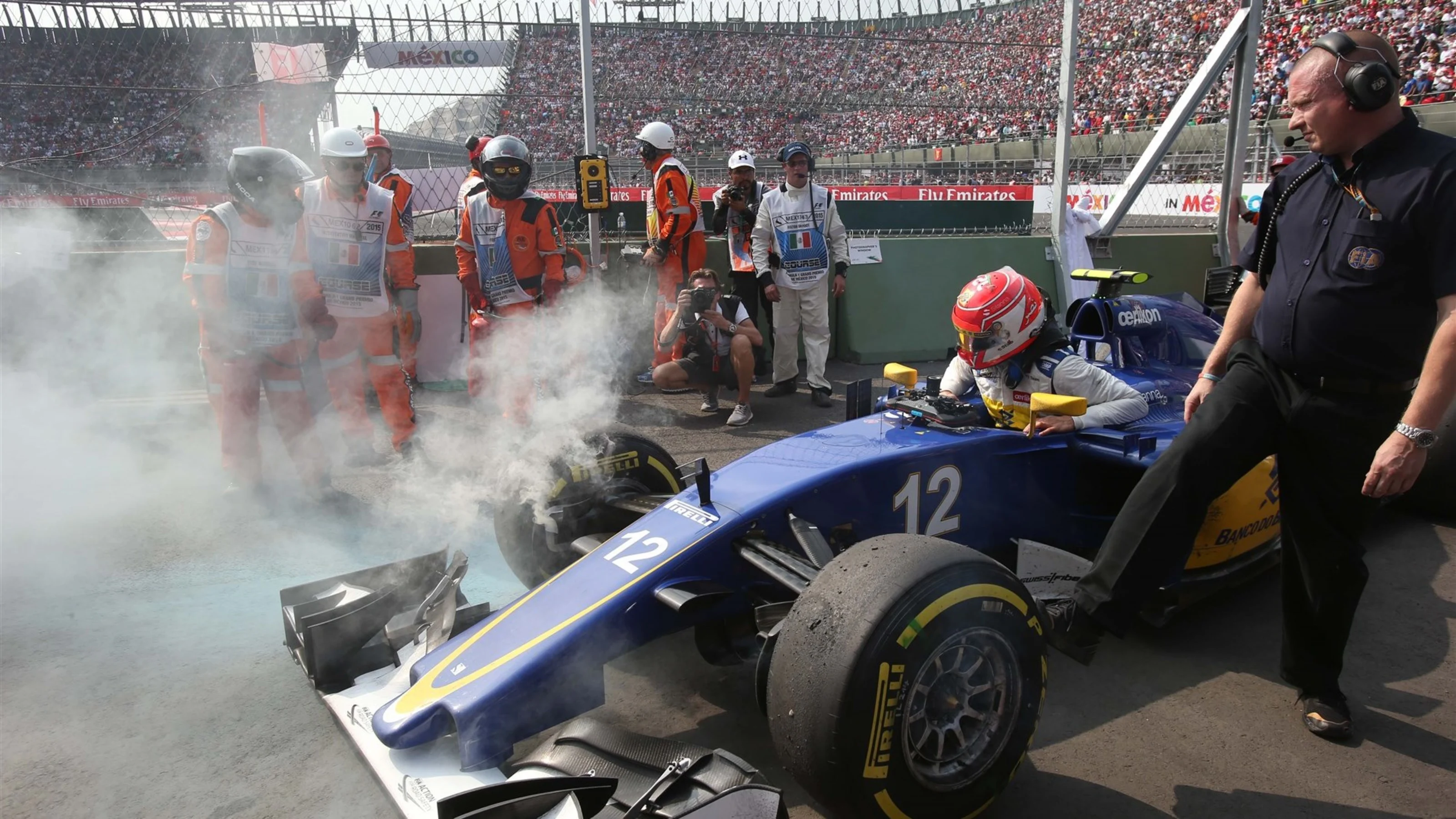 Felipe Nasr (BRA) Sauber C34 retires after spinning out of the race at Formula One World
