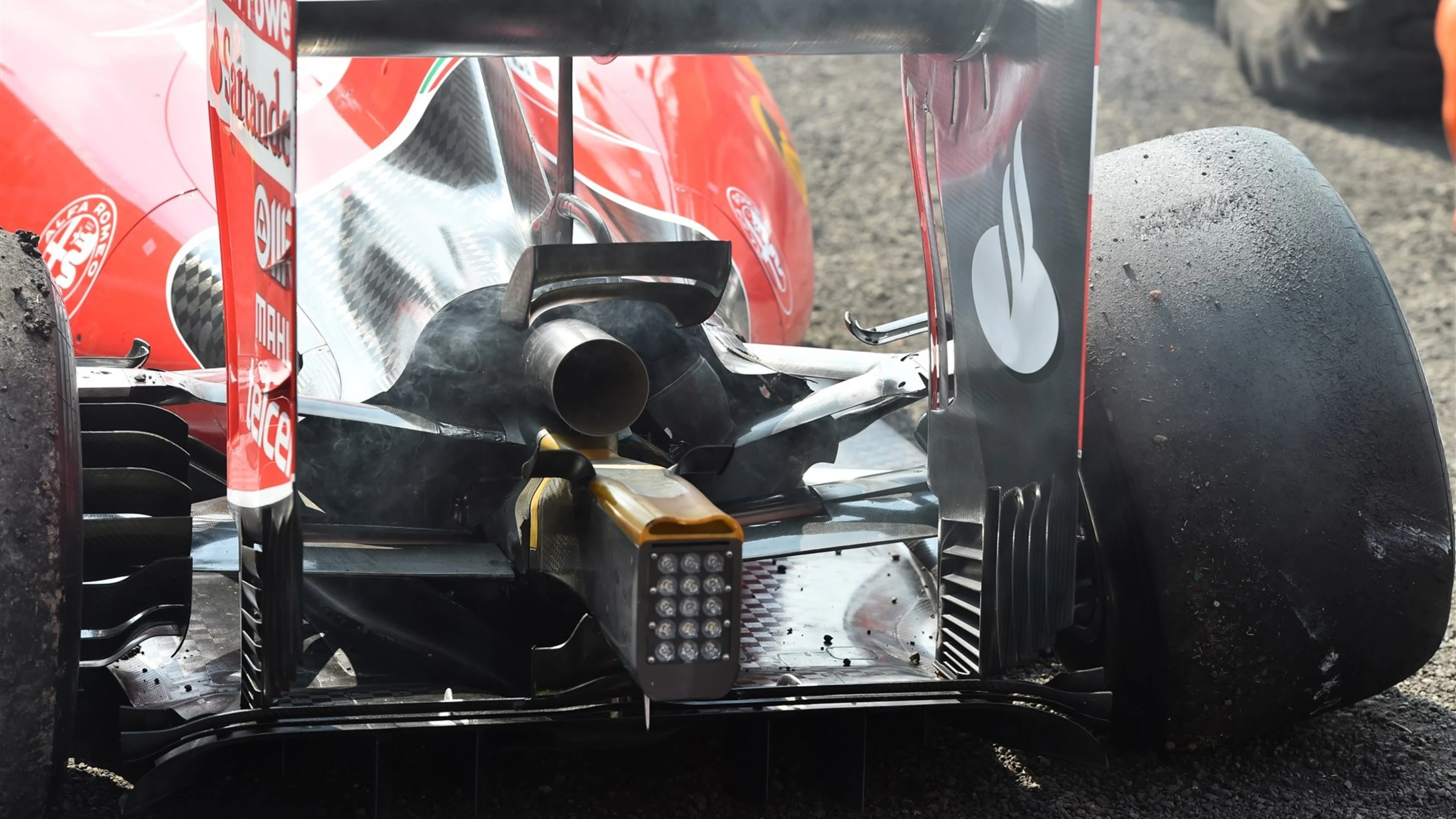 THe damaged car of race retiree Kimi Raikkonen (FIN) Ferrari SF15-T at Formula One World