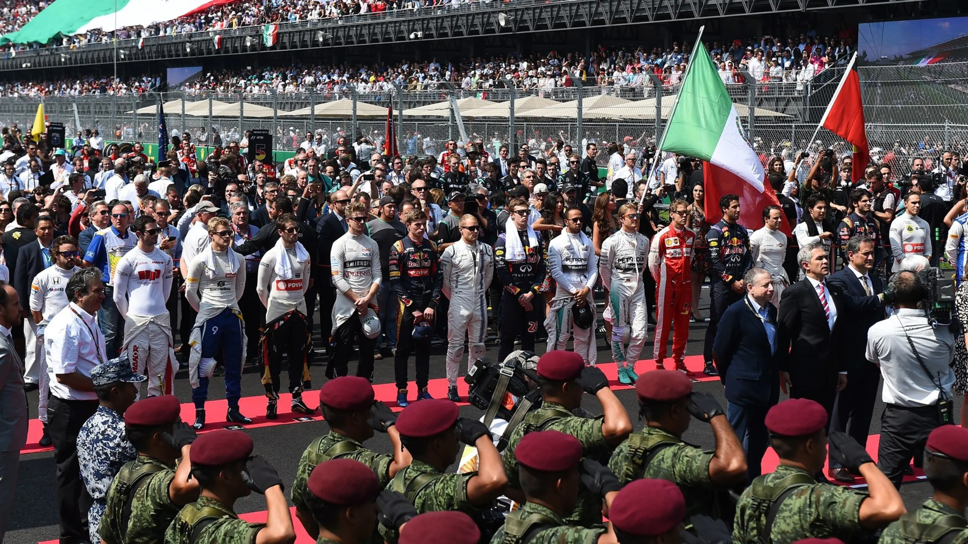 National Anthem on the grid at Formula One World Championship, Rd17, Mexican Grand Prix, Race,