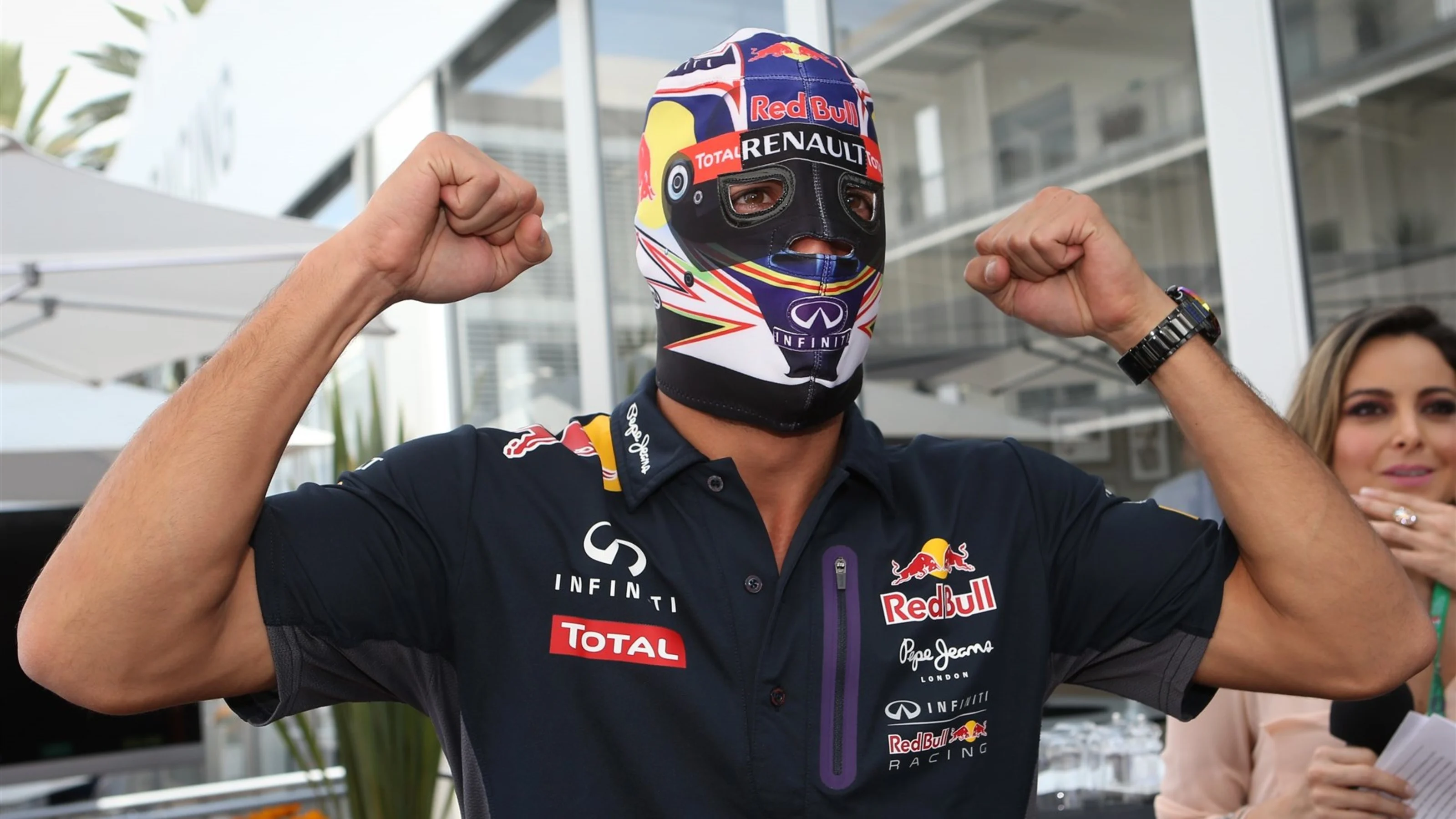 Daniel Ricciardo (AUS) Red Bull Racing in Lucha Libre mask at Formula One World Championship, Rd17,