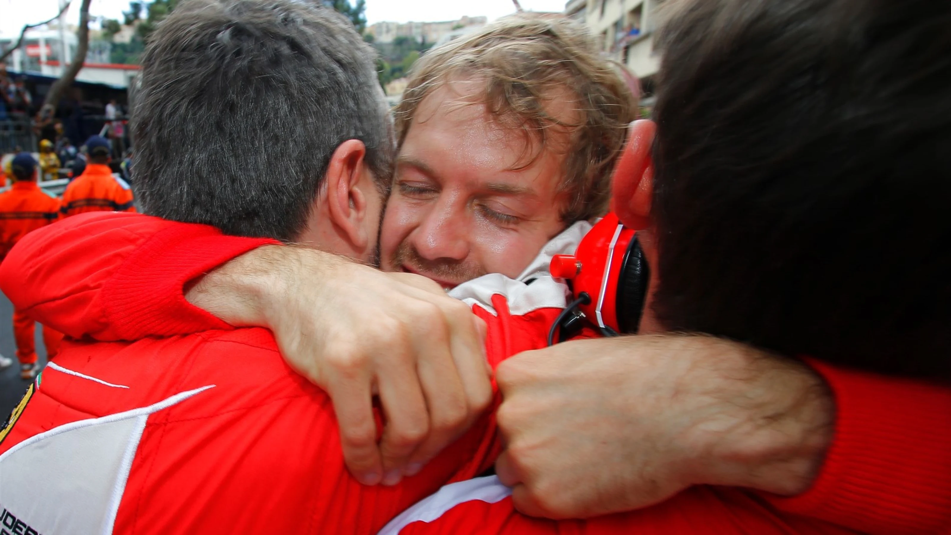 Sebastian Vettel (GER) Ferrari celebrates second place at Formula One World Championship, Rd6,