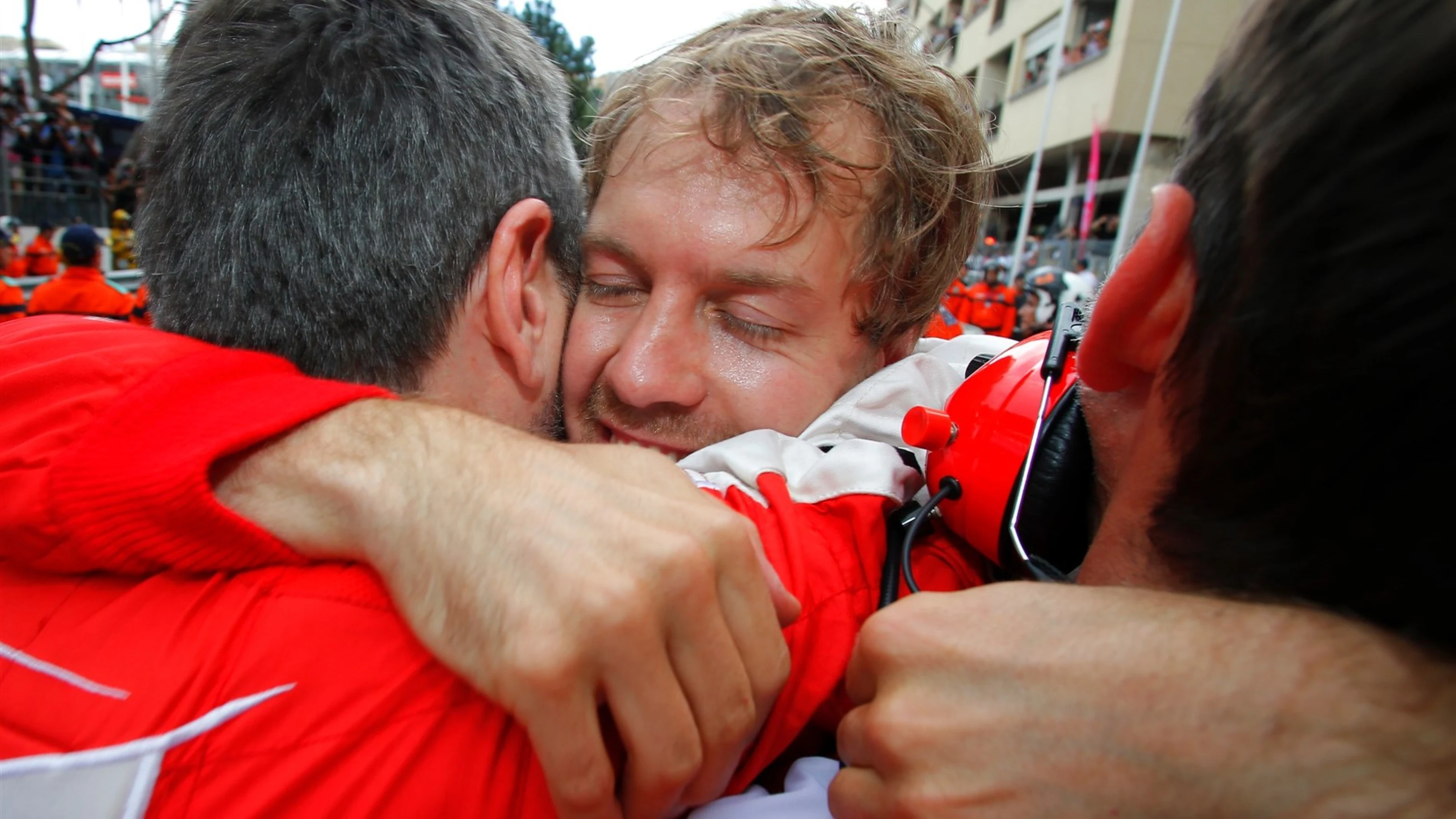 Sebastian Vettel (GER) Ferrari celebrates second place at Formula One World Championship, Rd6,