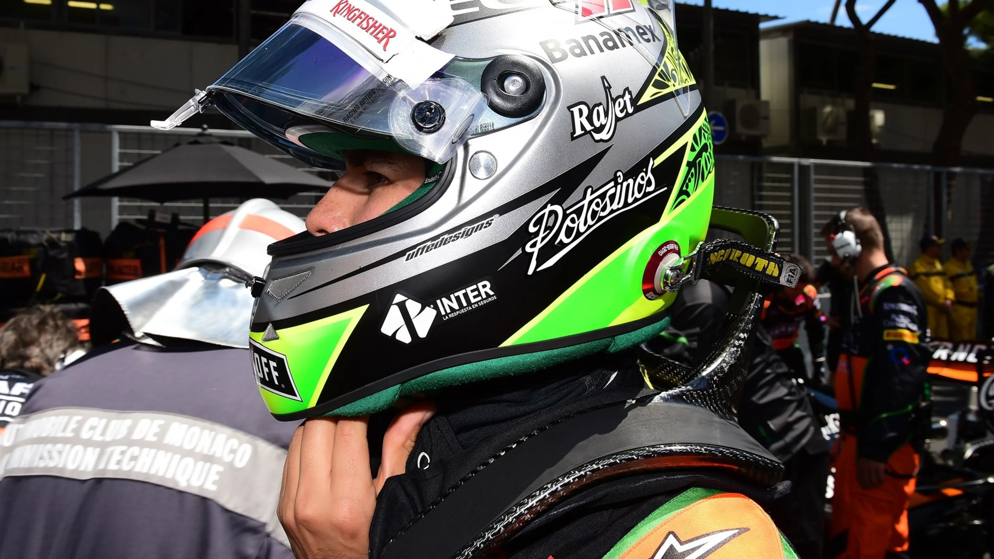 Sergio Perez (MEX) Force India on the grid at Formula One World Championship, Rd6, Monaco Grand