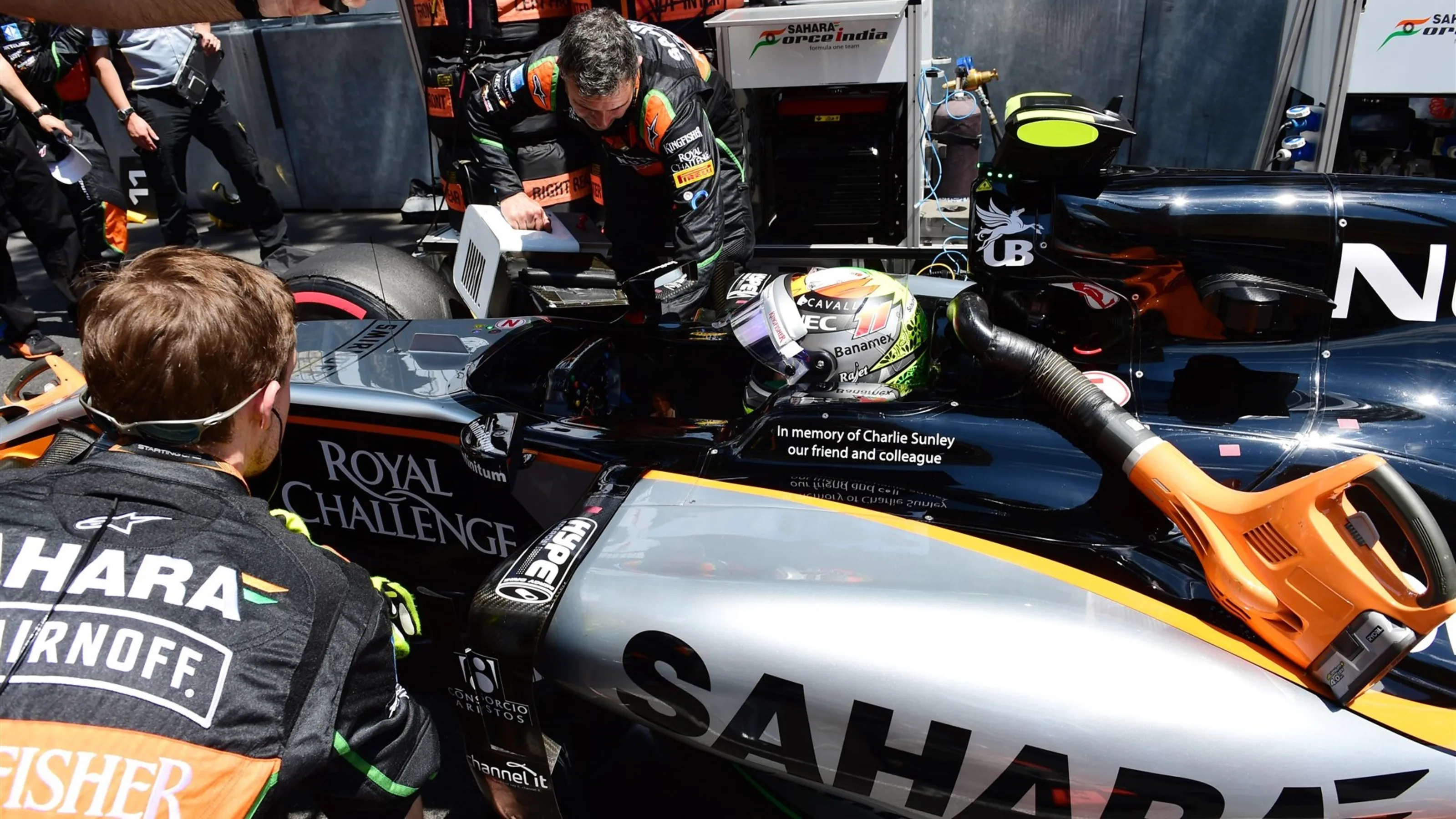 Sergio Perez (MEX) Force India VJM08 on the grid at Formula One World Championship, Rd6, Monaco