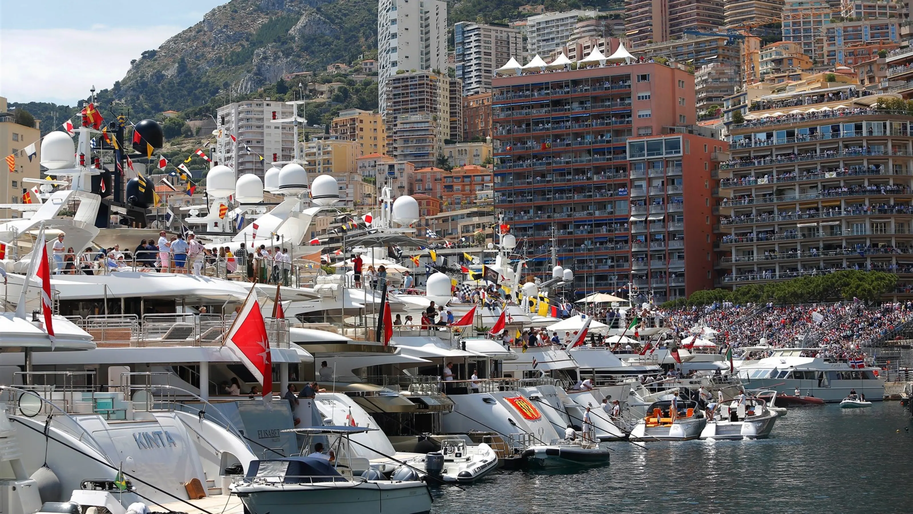 Fans and boats at Formula One World Championship, Rd6, Monaco Grand Prix Race, Monte-Carlo, Monaco,