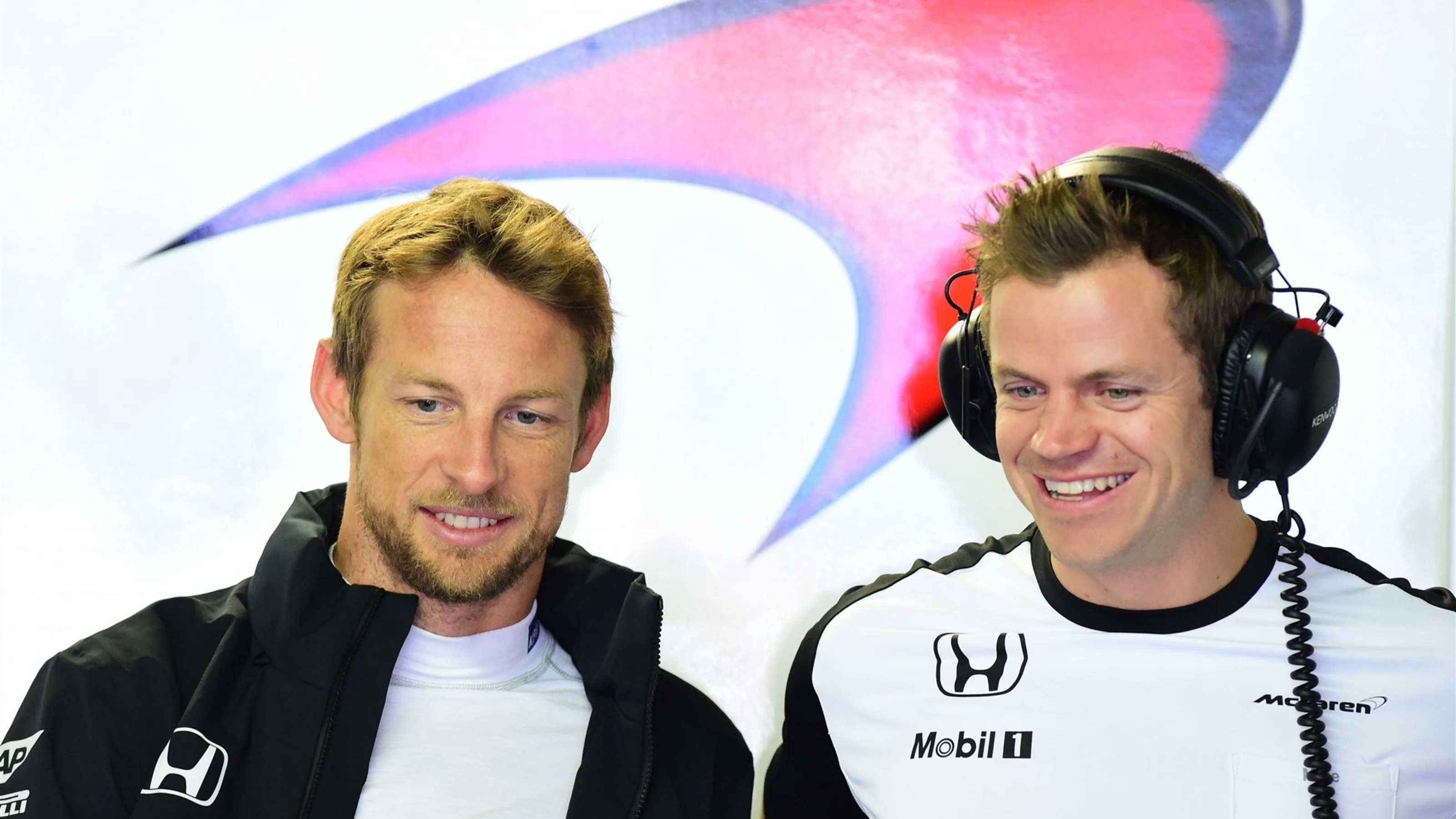 Jenson Button (GBR) McLaren with his trainer Mike Collier (GBR) at Formula One World Championship,