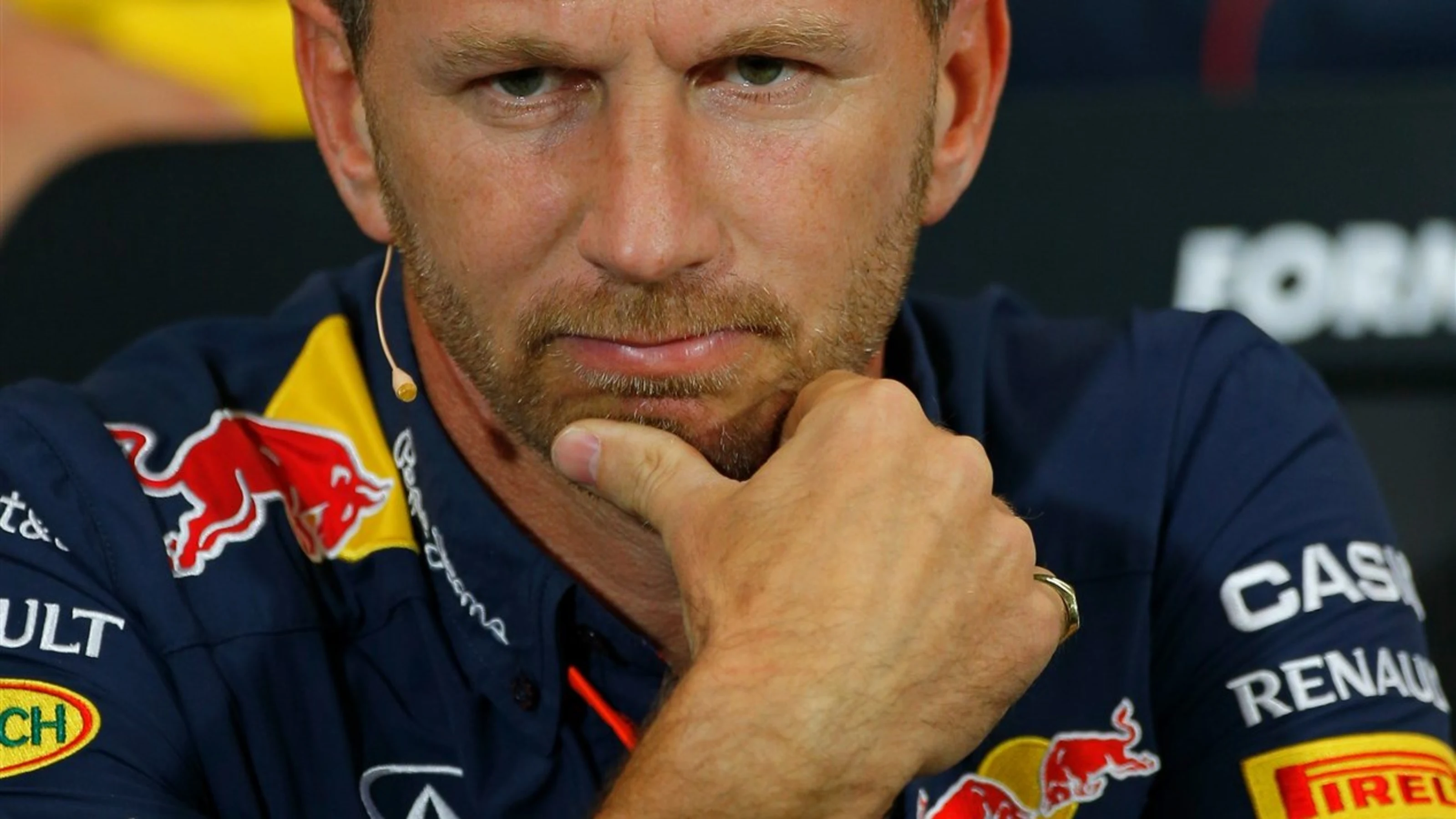 Christian Horner (GBR) Red Bull Racing Team Principal in the Press Conference at Formula One World
