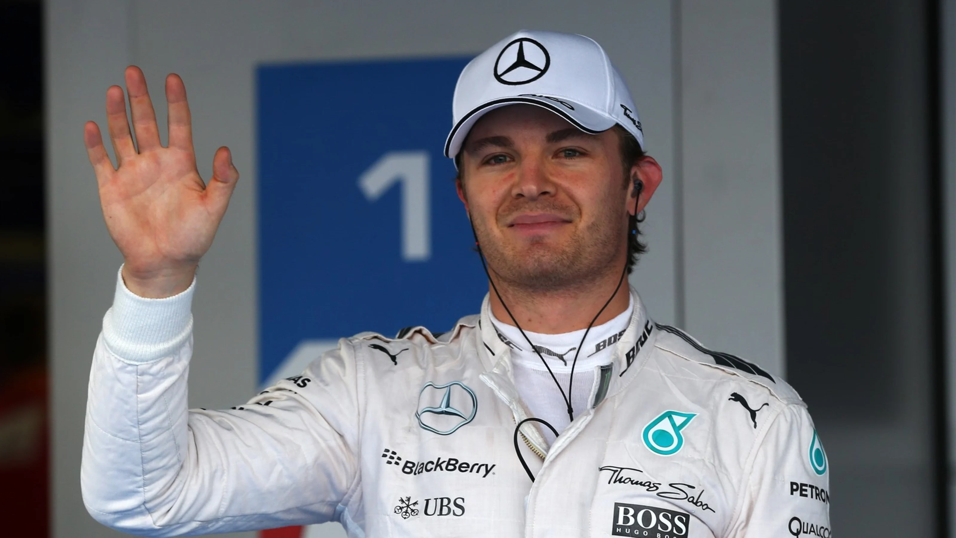 Pole sitter Nico Rosberg (GER) Mercedes AMG F1 celebrates in parc ferme at Formula One World