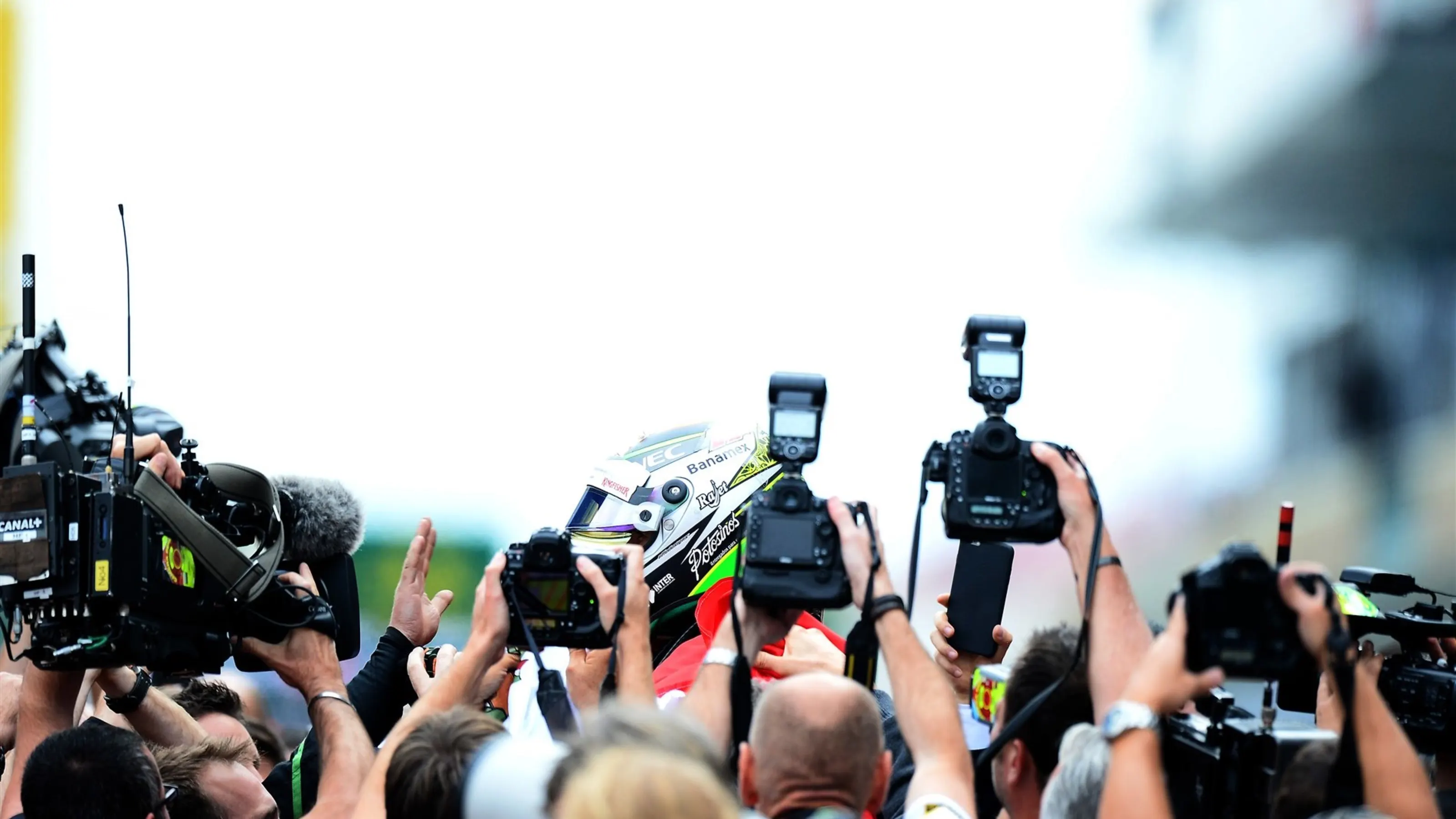 Sergio Perez (MEX) Force India celebrates in parc ferme at Formula One World Championship, Rd15,