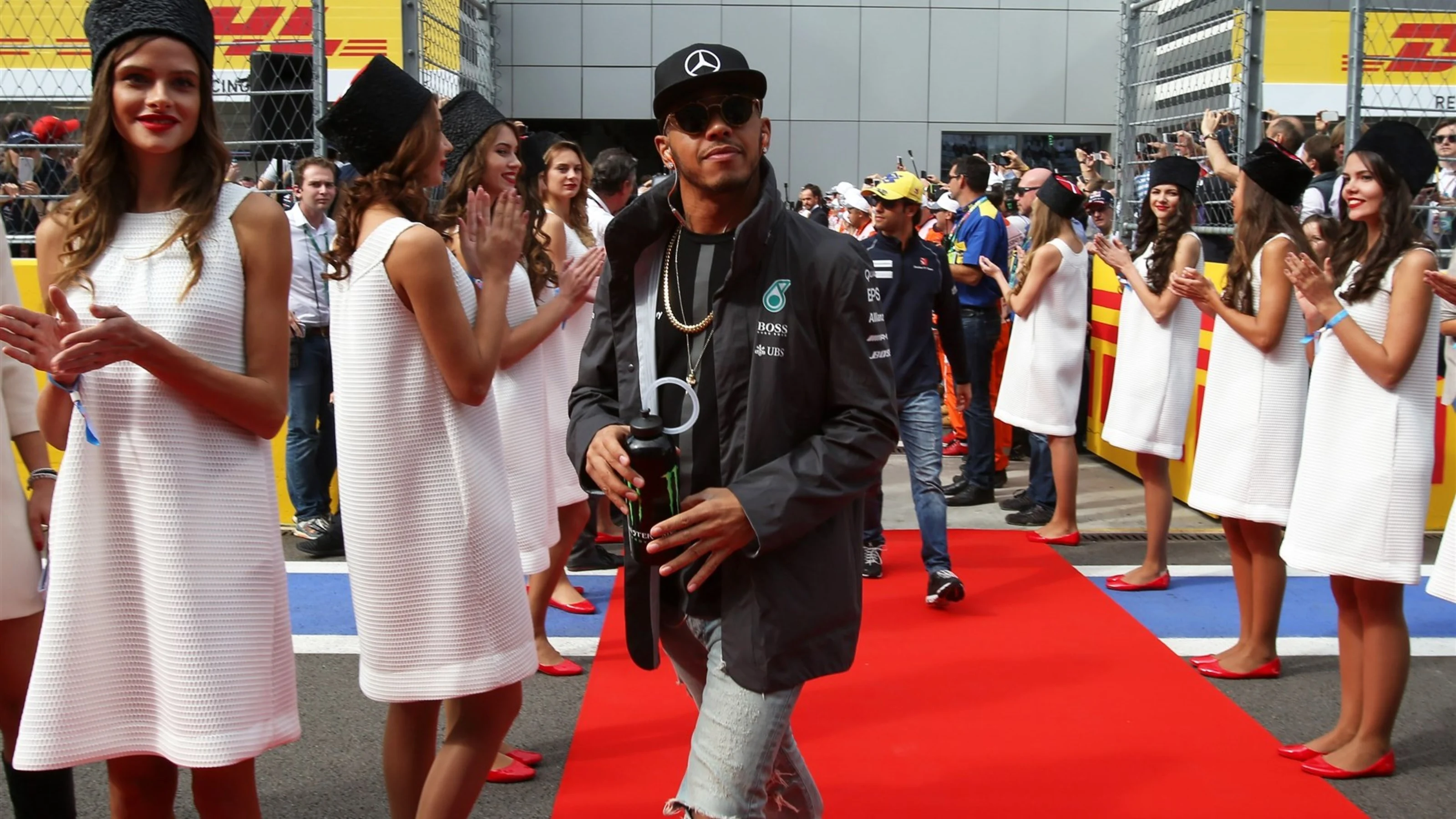 Lewis Hamilton (GBR) Mercedes AMG F1 at the drivers parade at Formula One World Championship, Rd15,