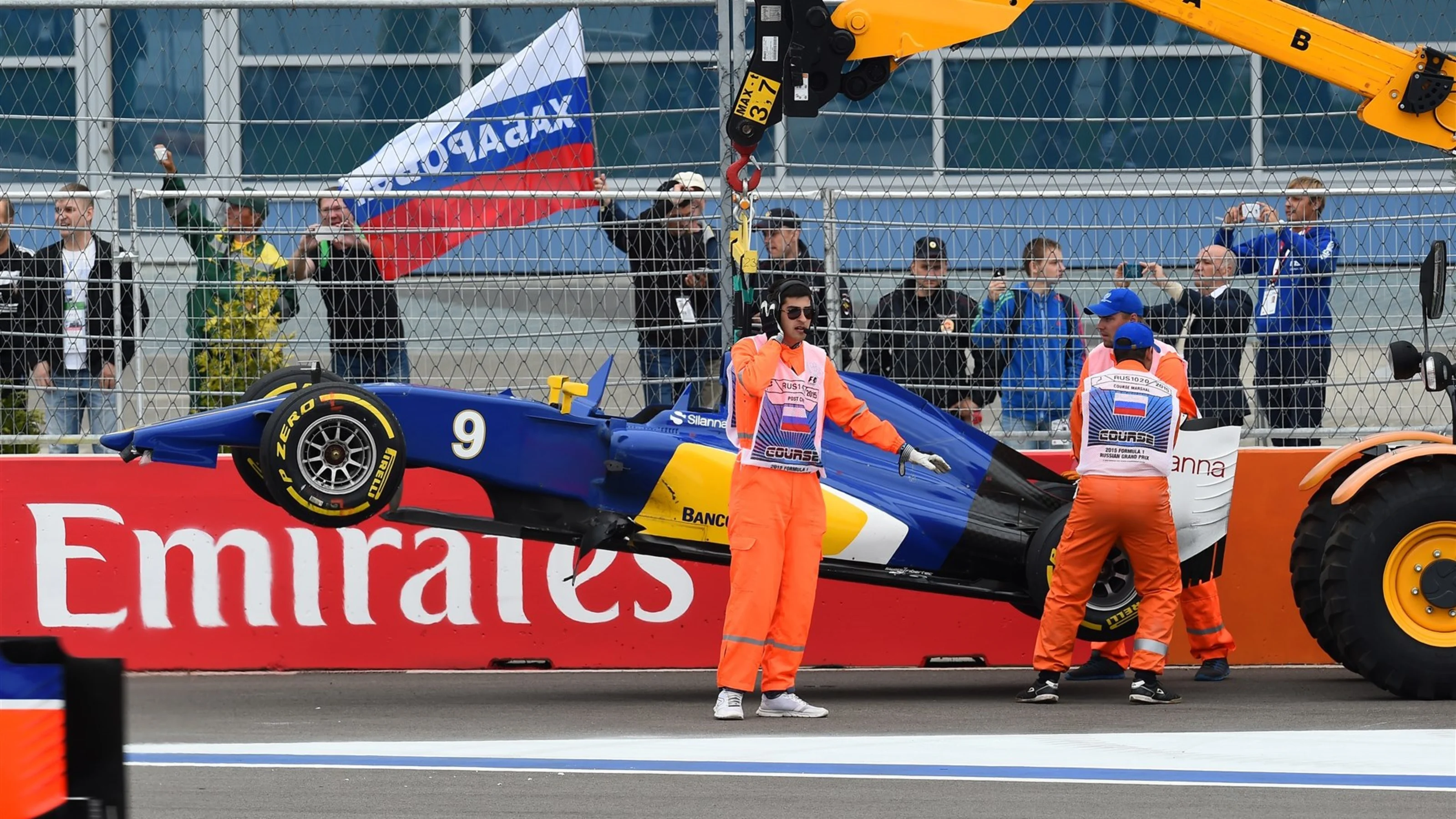 The car of Marcus Ericsson (SWE) Sauber C34 is recovered one at Formula One World Championship,