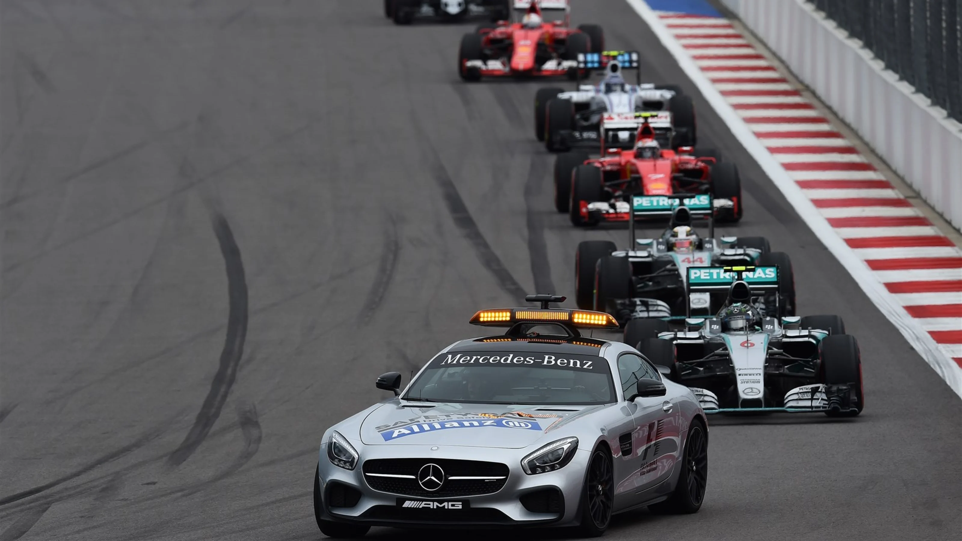 Safety car leads the field at Formula One World Championship, Rd15, Russian Grand Prix, Race, Sochi