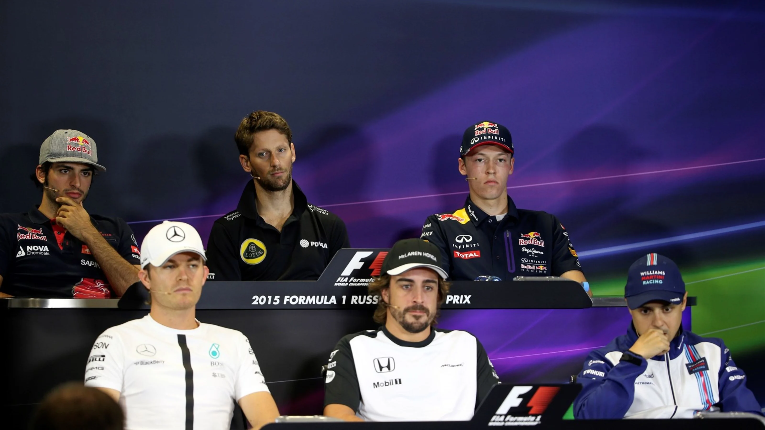 (L to R): Fernando Alonso (ESP) McLaren, Nico Rosberg (GER) Mercedes AMG F1, Felipe Massa (BRA)