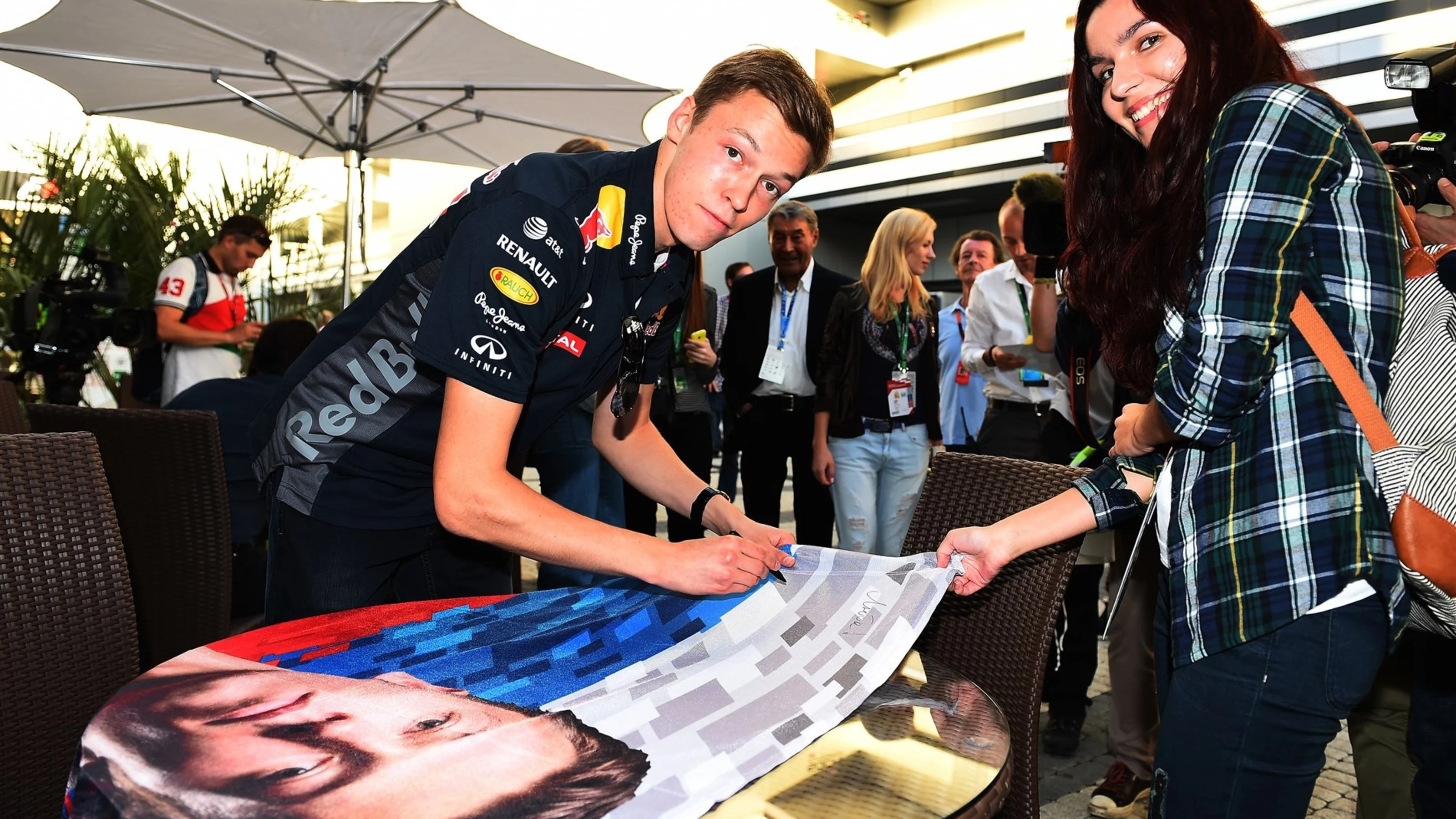 Daniil Kvyat (RUS) Red Bull Racing and prize winner at Formula One World Championship, Rd15,