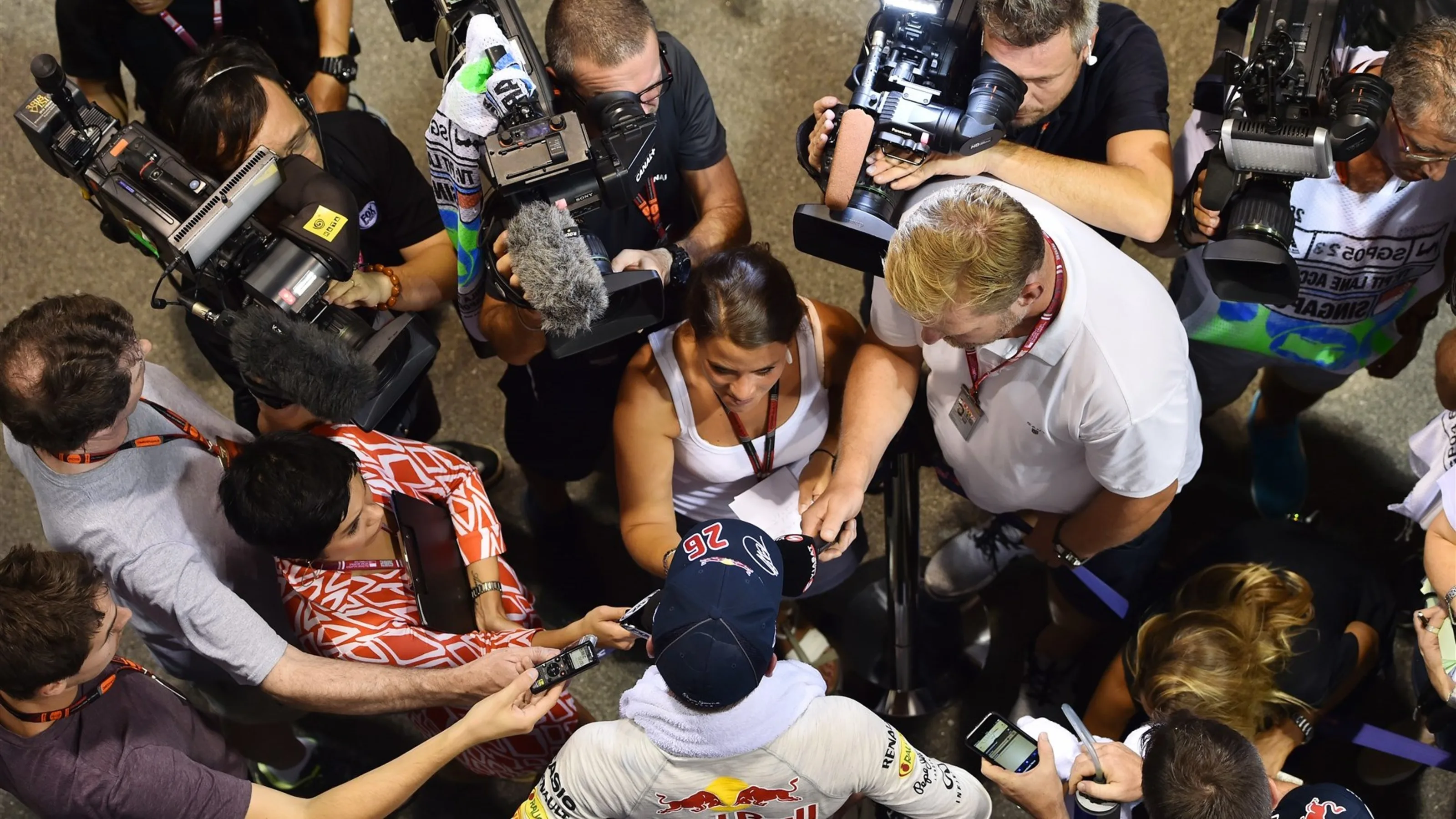 Daniil Kvyat (RUS) Red Bull Racing talks with the media at Formula One World Championship, Rd13,