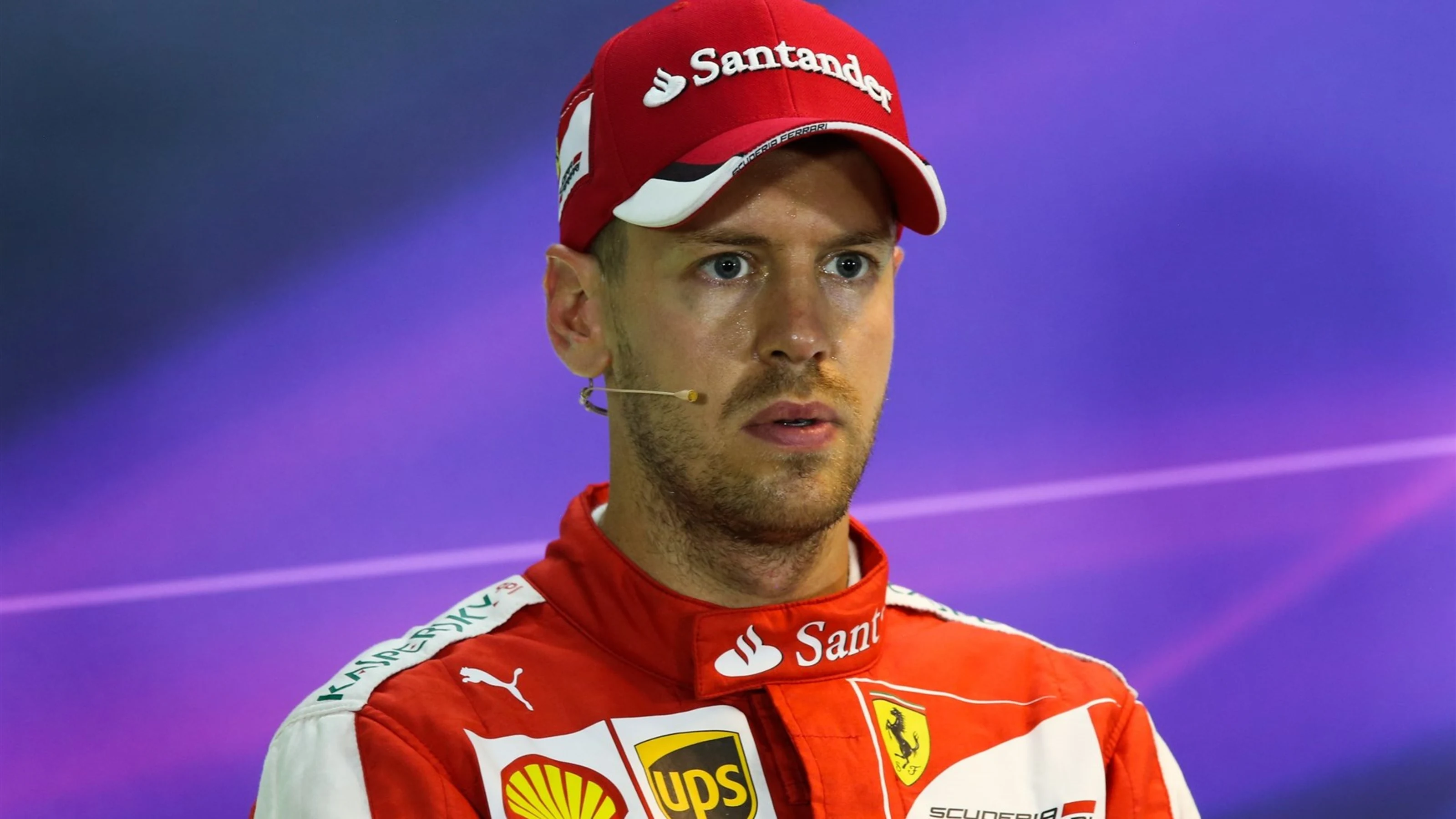 pole sitter Sebastian Vettel (GER) Ferrari in the press conference at Formula One World