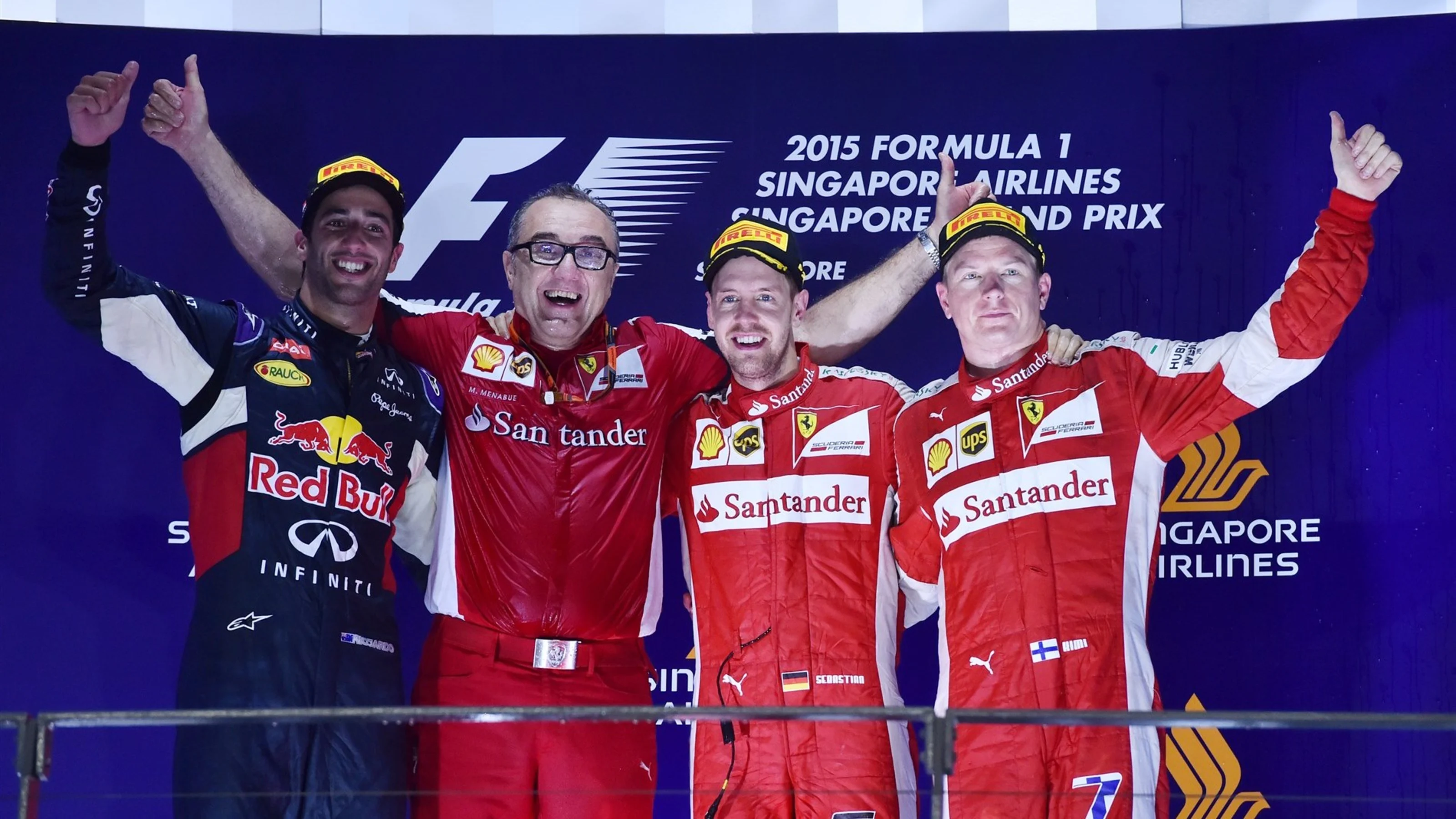Podium (L to R): Daniel Ricciardo (AUS) Red Bull Racing, Modesta Menabue (ITA) Ferrari Engine