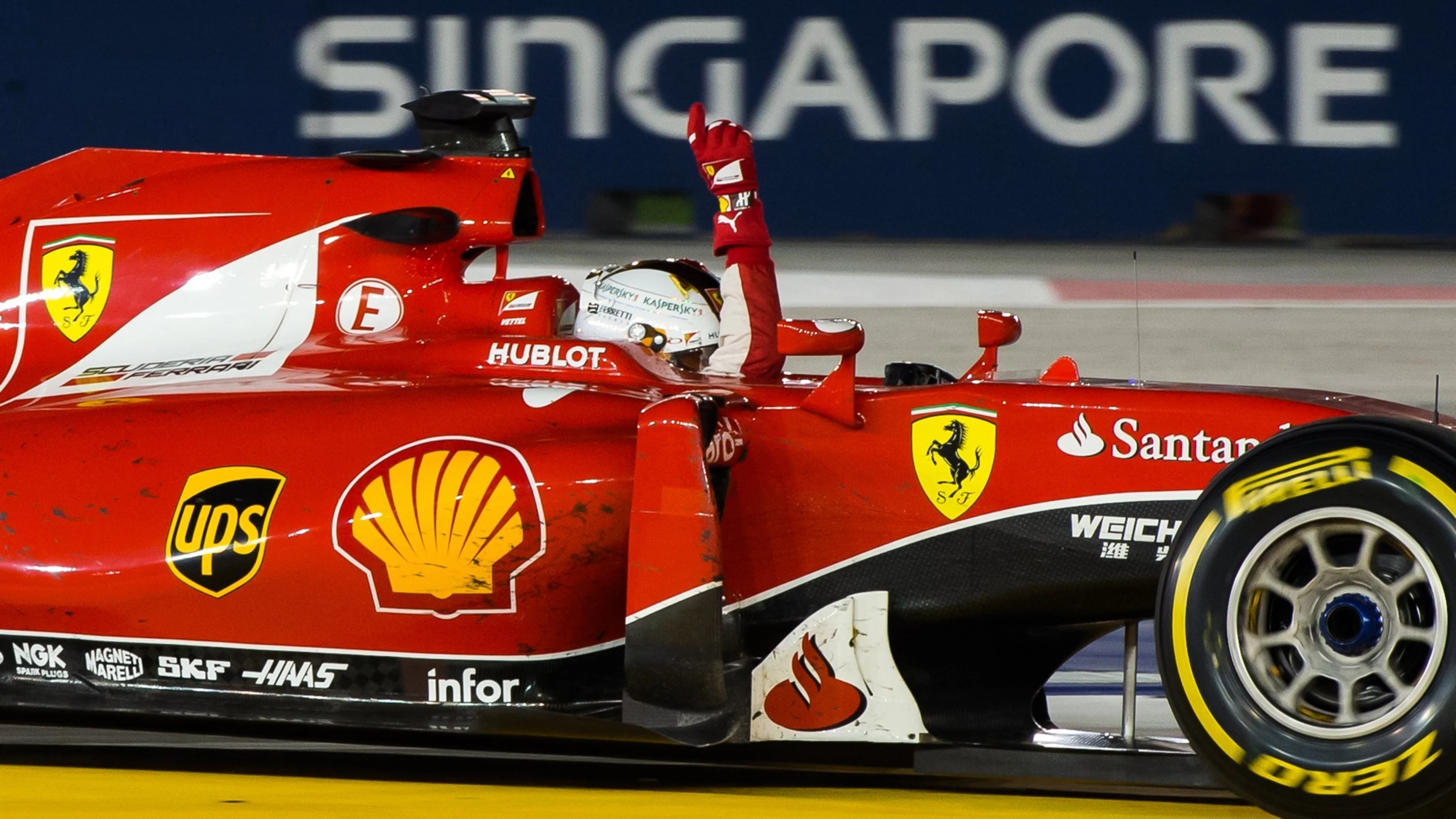 Race winner Sebastian Vettel (GER) Ferrari SF15-T celebrates at Formula One World Championship,