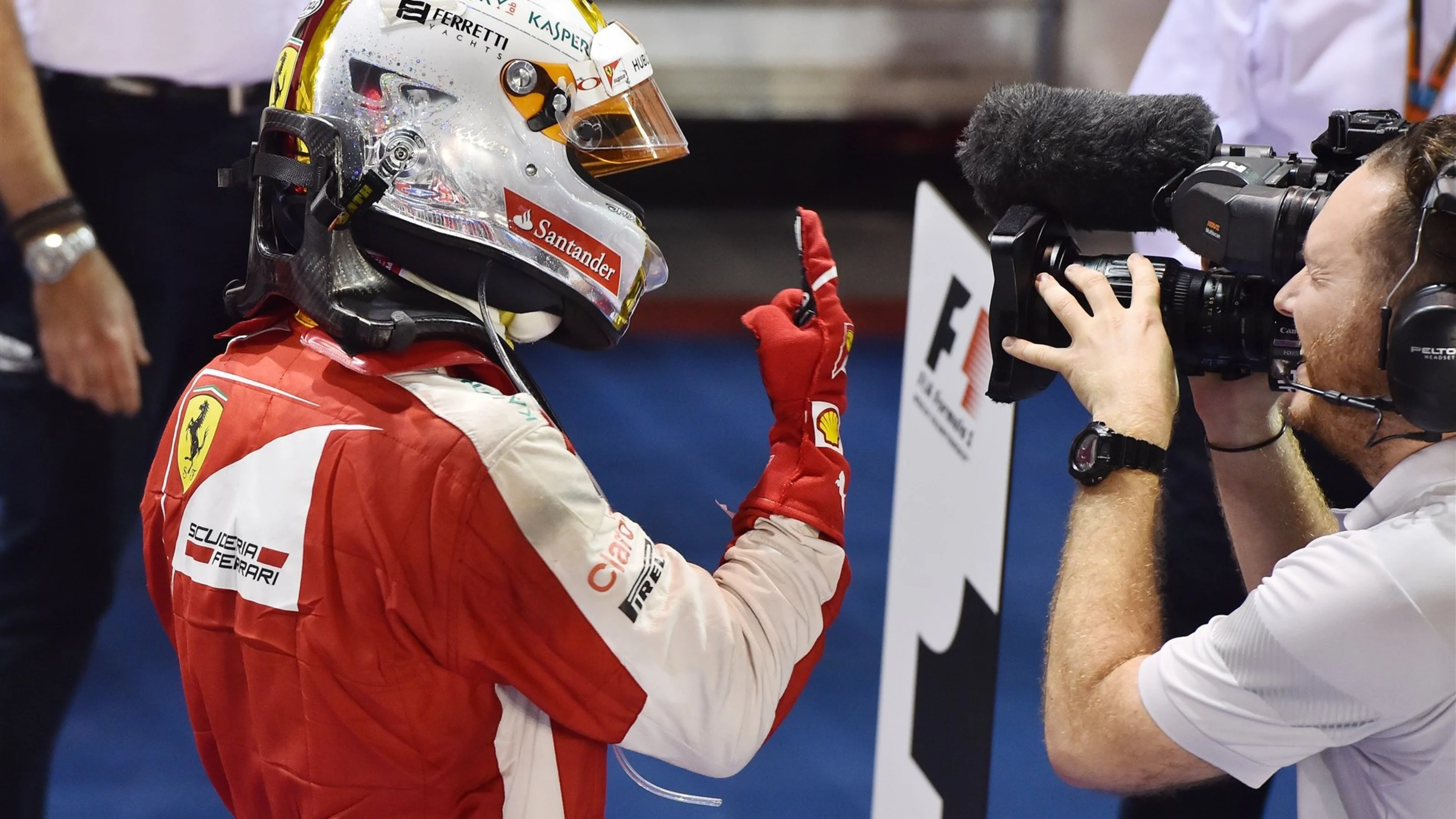 Race winner Sebastian Vettel (GER) Ferrari celebrates in parc ferme at Formula One World