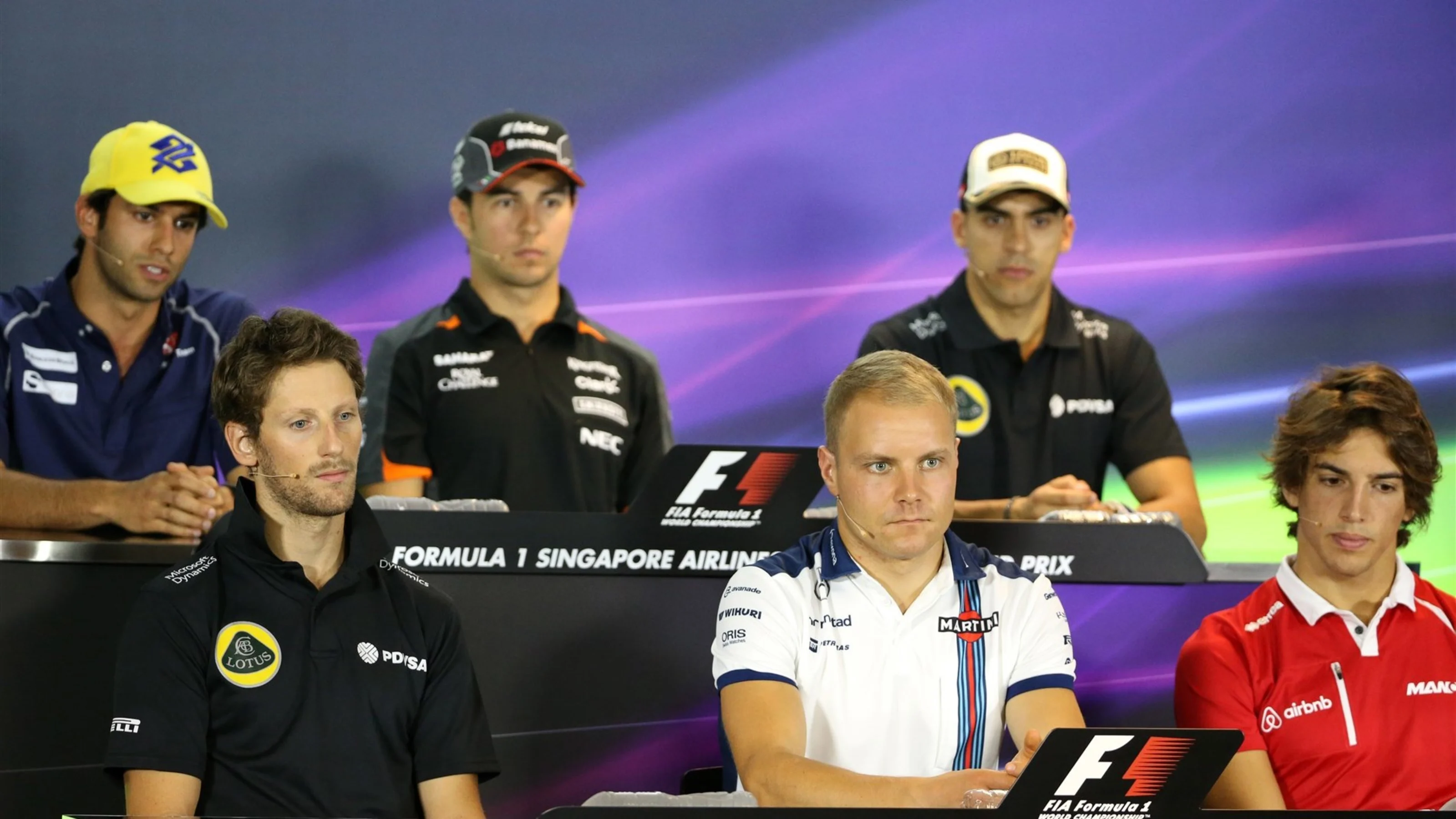 (L to R): Felipe Nasr (BRA) Sauber, Romain Grosjean (FRA) Lotus F1, Sergio Perez (MEX) Force India,