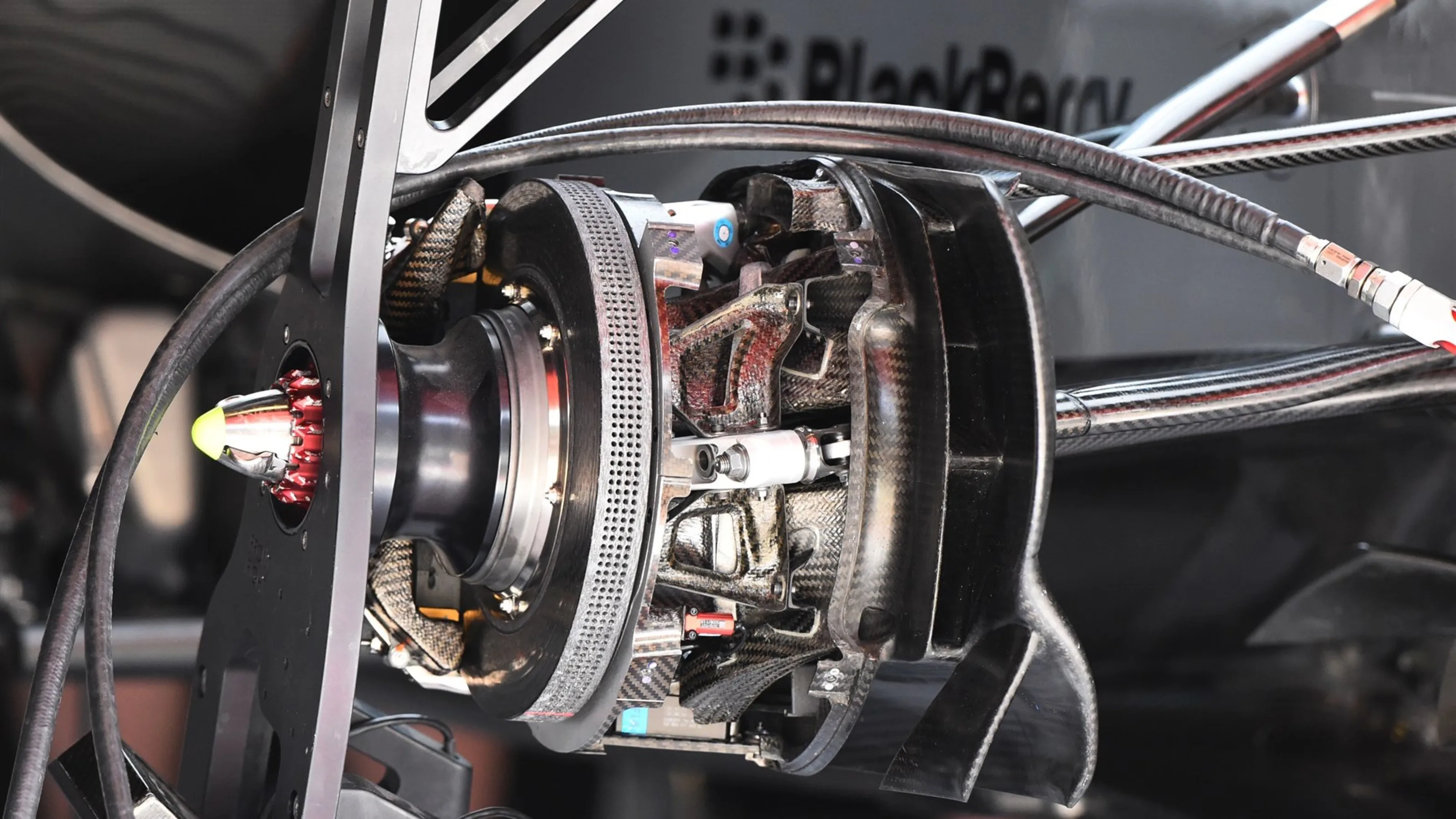 Mercedes AMG F1 W06 front brake and wheel hub detail at Formula One World Championship, Rd5,