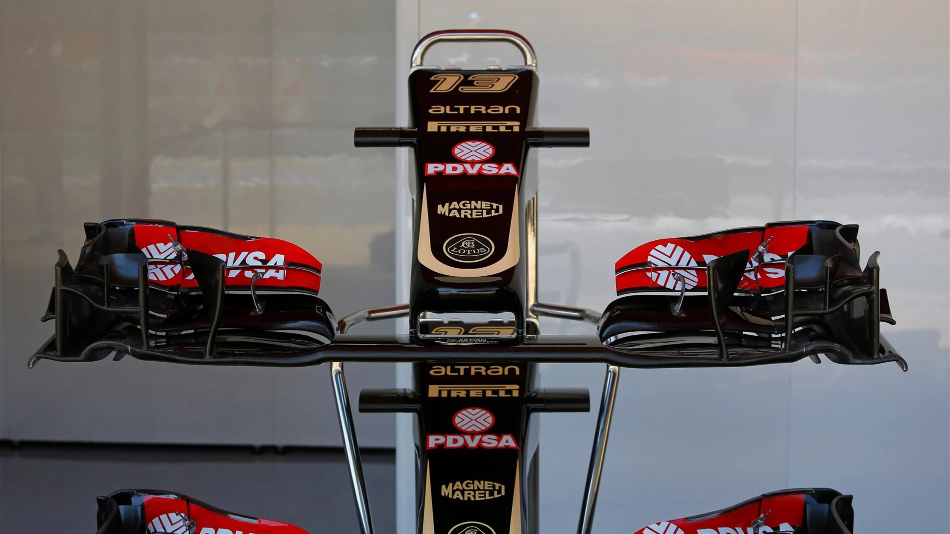 Lotus E23 nose and front wings at Formula One Testing, Day One, Barcelona, Spain, 12 May 2015.