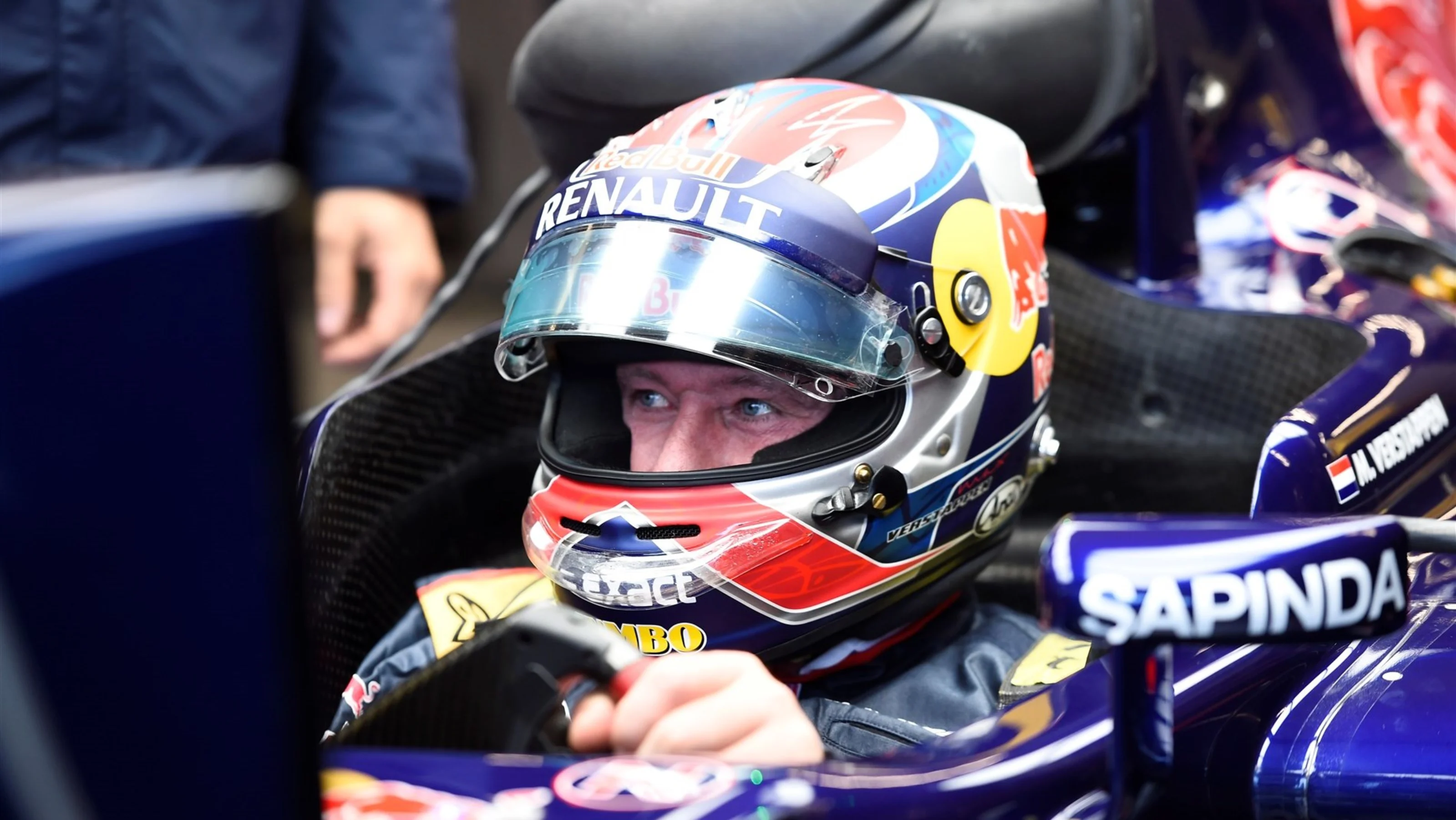 Jos Verstappen (NDL) in the car of his son Max Verstappen (NDL) Scuderia Toro Rosso STR10 at