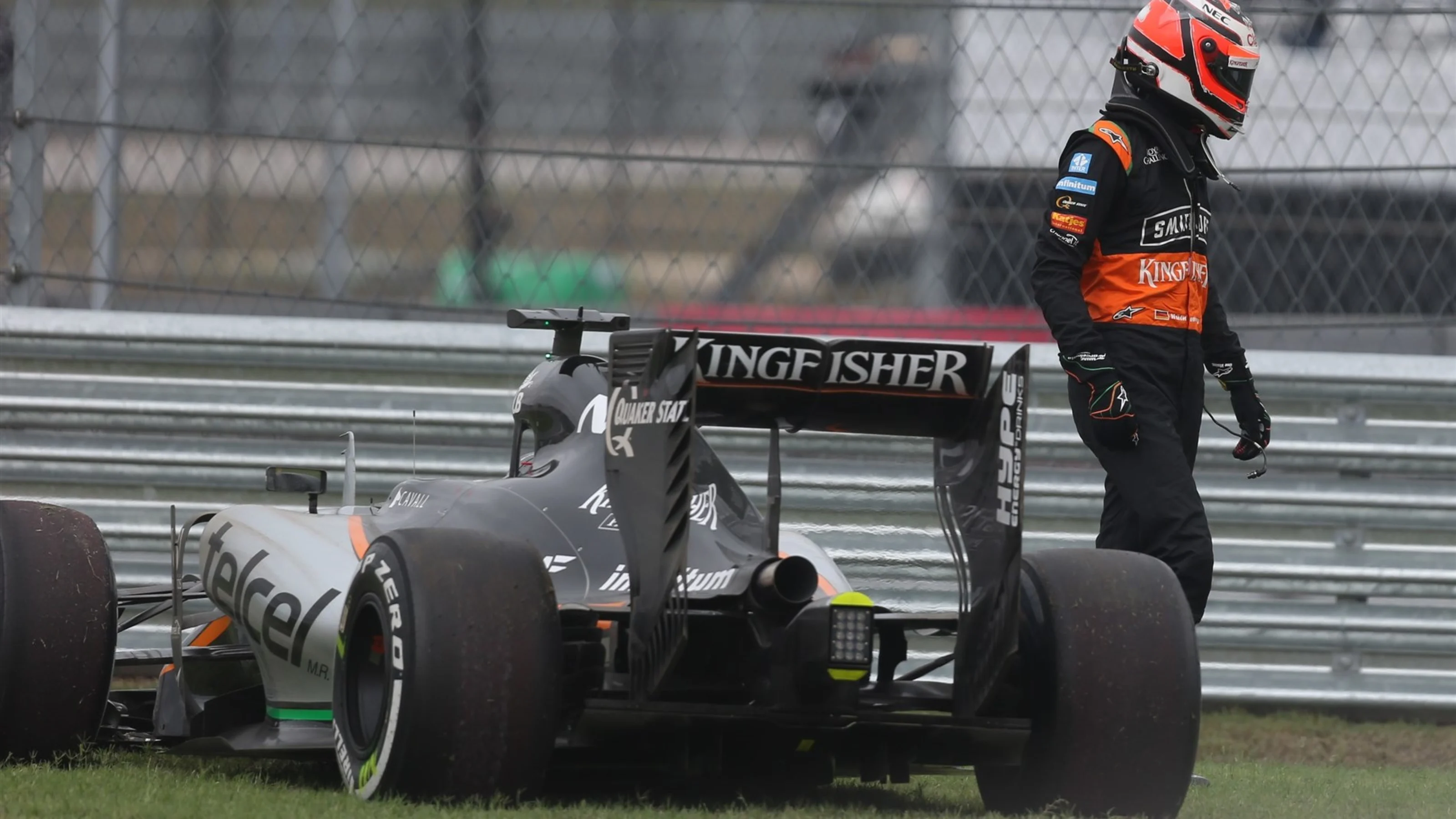 Nico Hulkenberg (GER) Force India VJM08 retires from the race at Formula One World Championship,