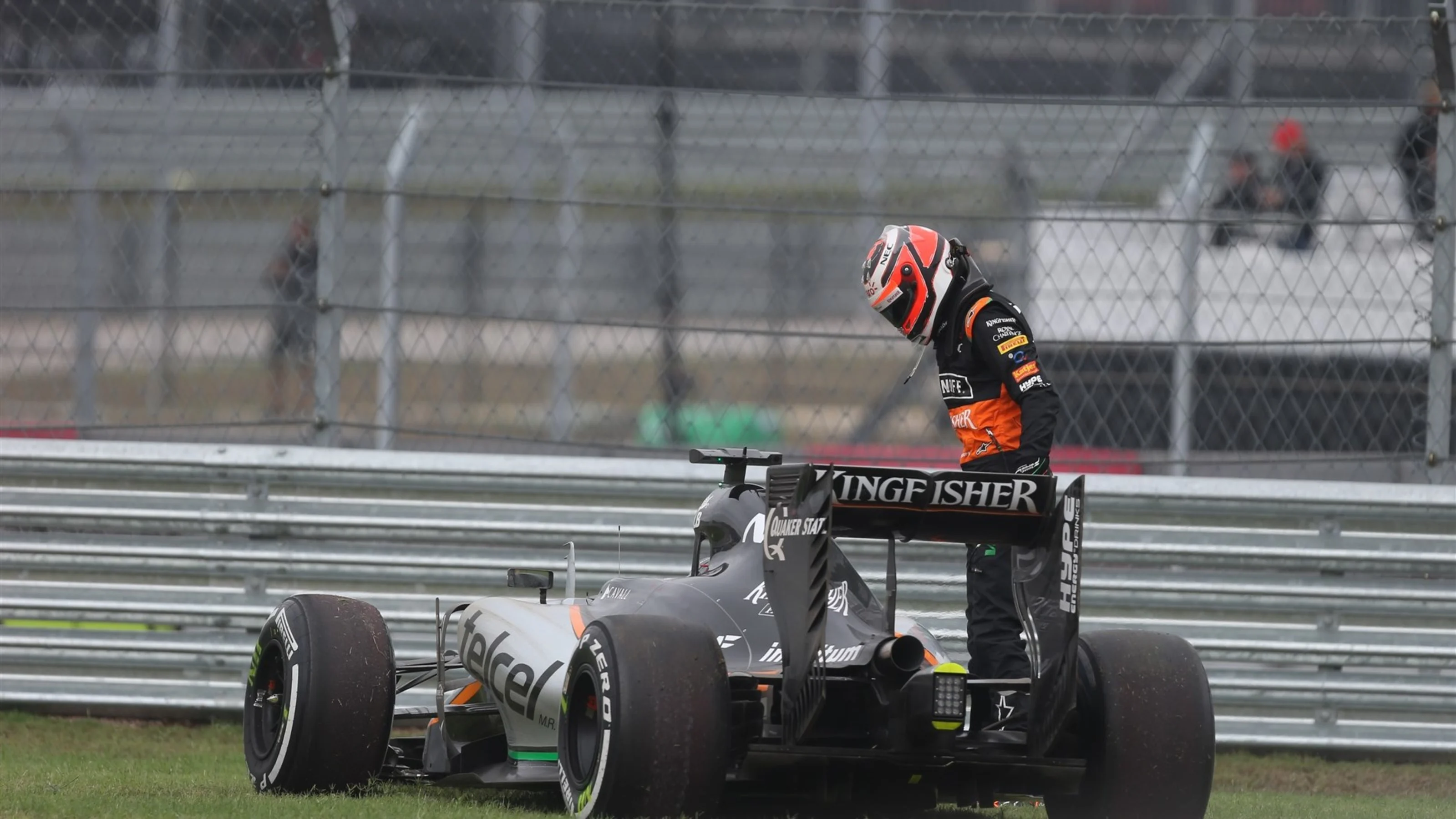 Nico Hulkenberg (GER) Force India VJM08 retires from the race at Formula One World Championship,