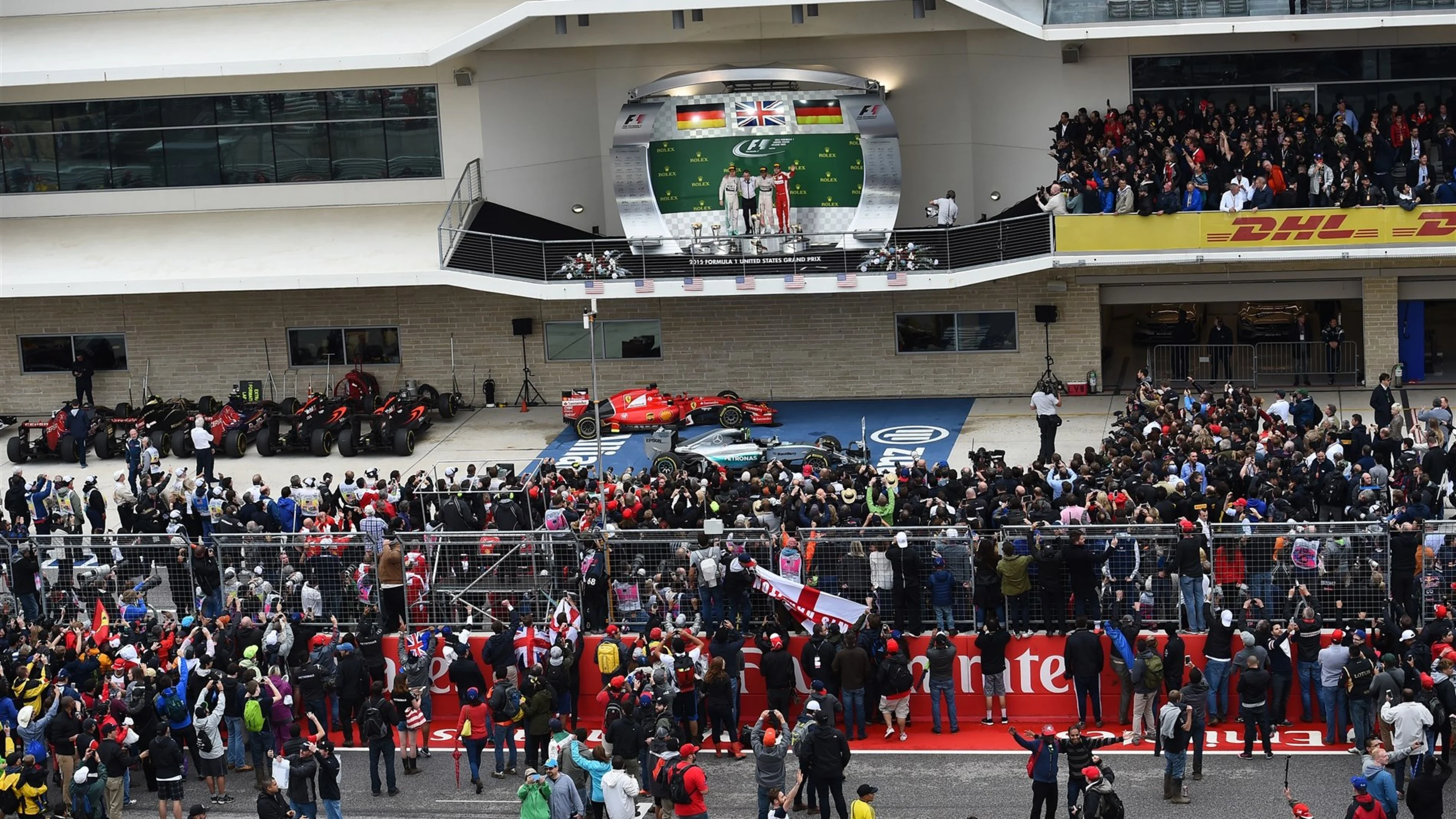 Podium celebrations at Formula One World Championship, Rd16, United States Grand Prix, Race,