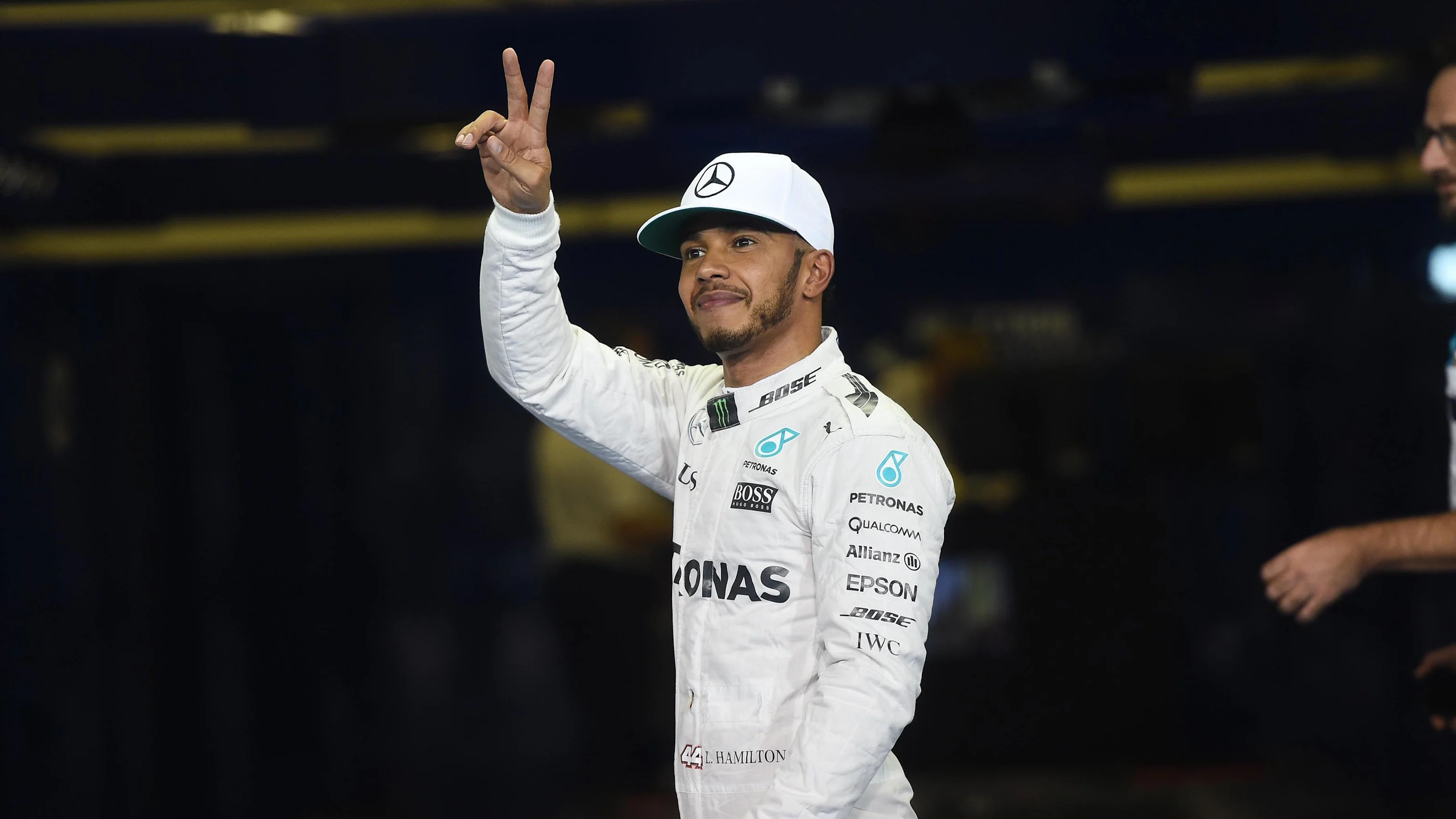 Pole sitter Lewis Hamilton (GBR) Mercedes AMG F1 celebrates in parc ferme at Formula One World