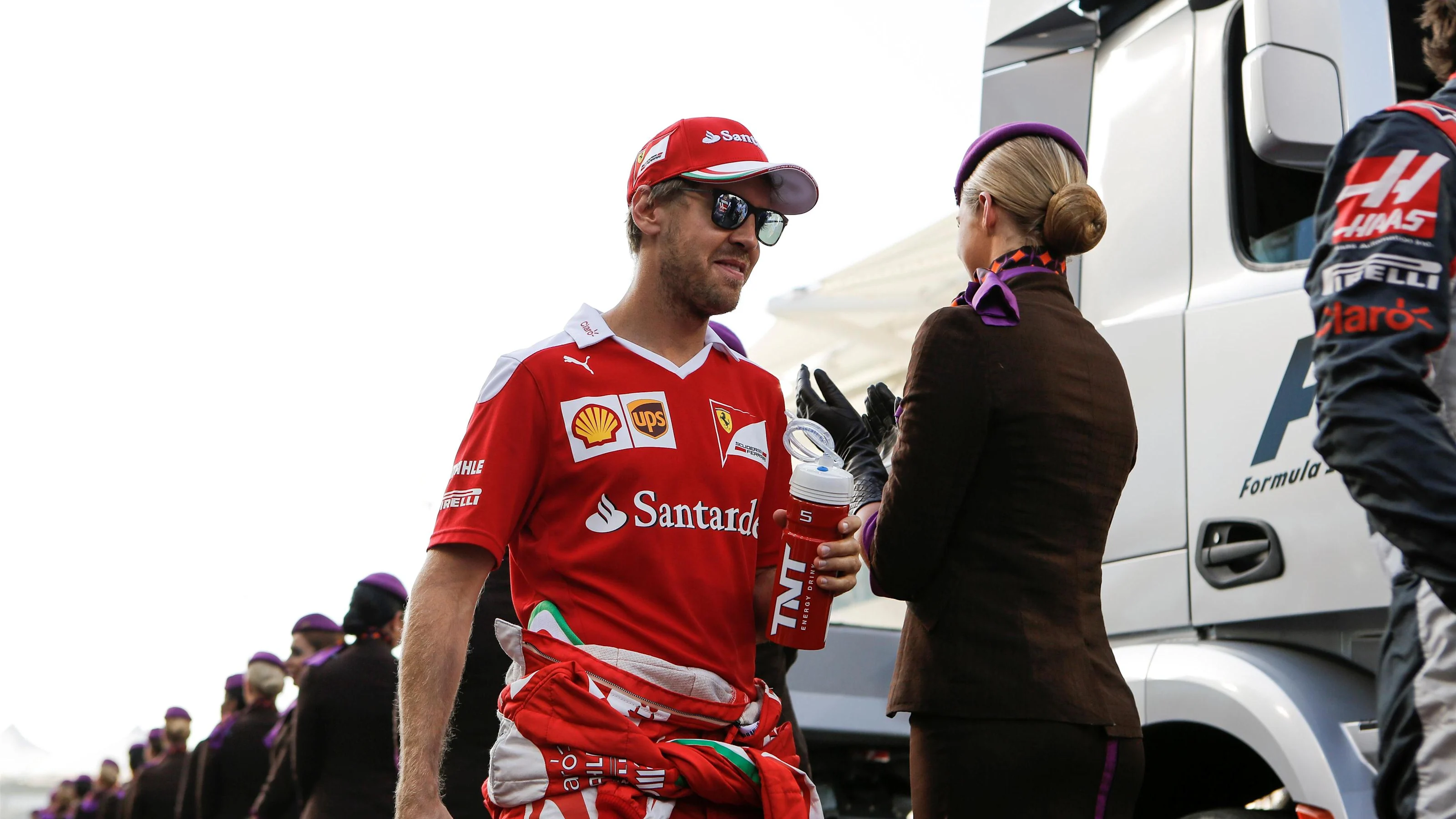 Sebastian Vettel (GER) Ferrari on the drivers parade at Formula One World Championship, Rd21, Abu