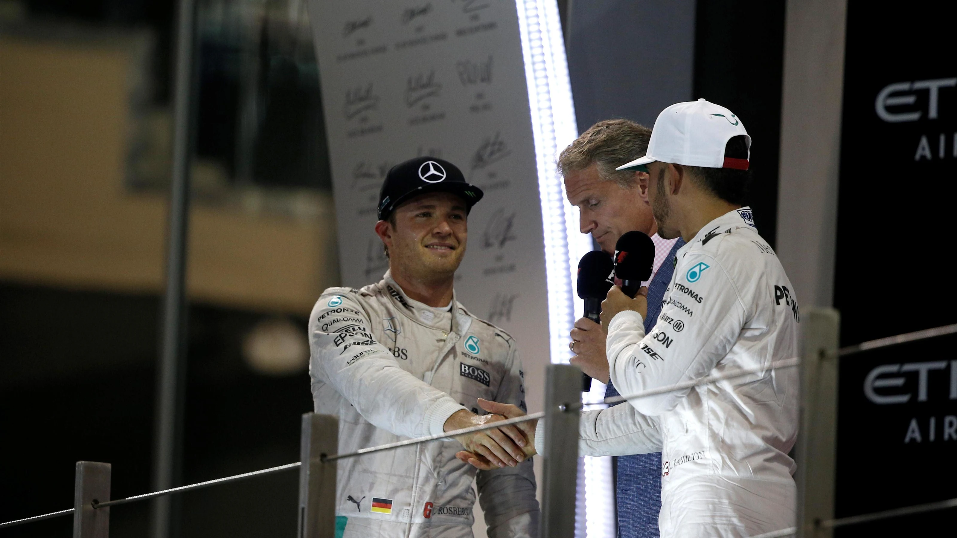 David Coulthard (GBR) Channel Four TV Commentator, World Champion Nico Rosberg (GER) Mercedes AMG