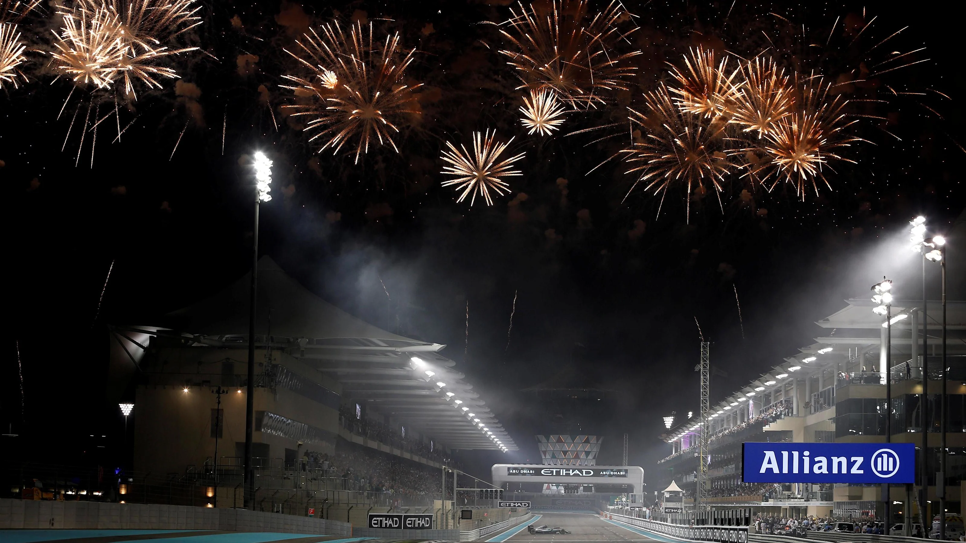 The car of World Champion Nico Rosberg (GER) Mercedes-Benz F1 W07 Hybrid and fireworks at Formula