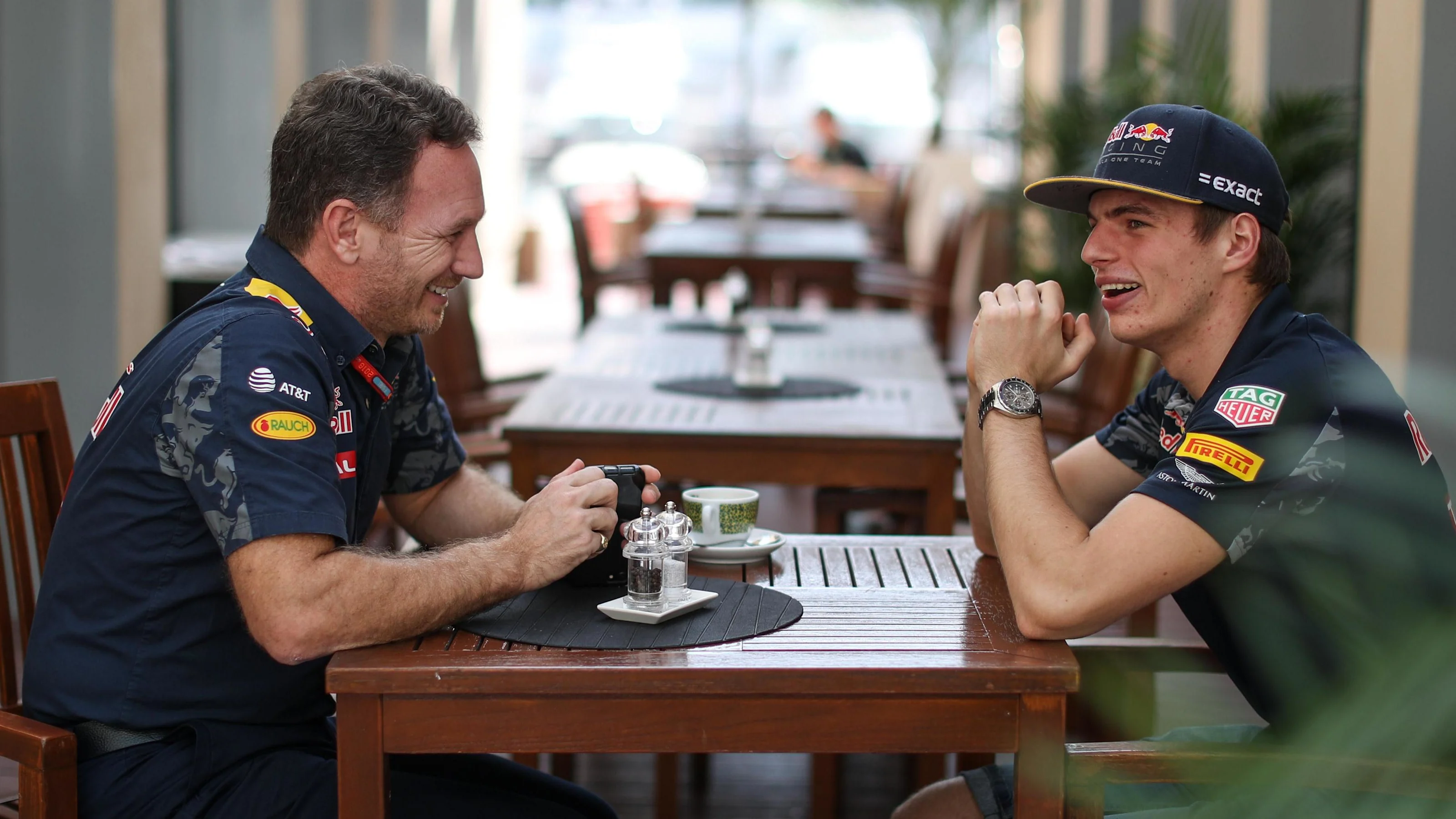 Christian Horner (GBR) Red Bull Racing Team Principal and Max Verstappen (NED) Red Bull Racing at