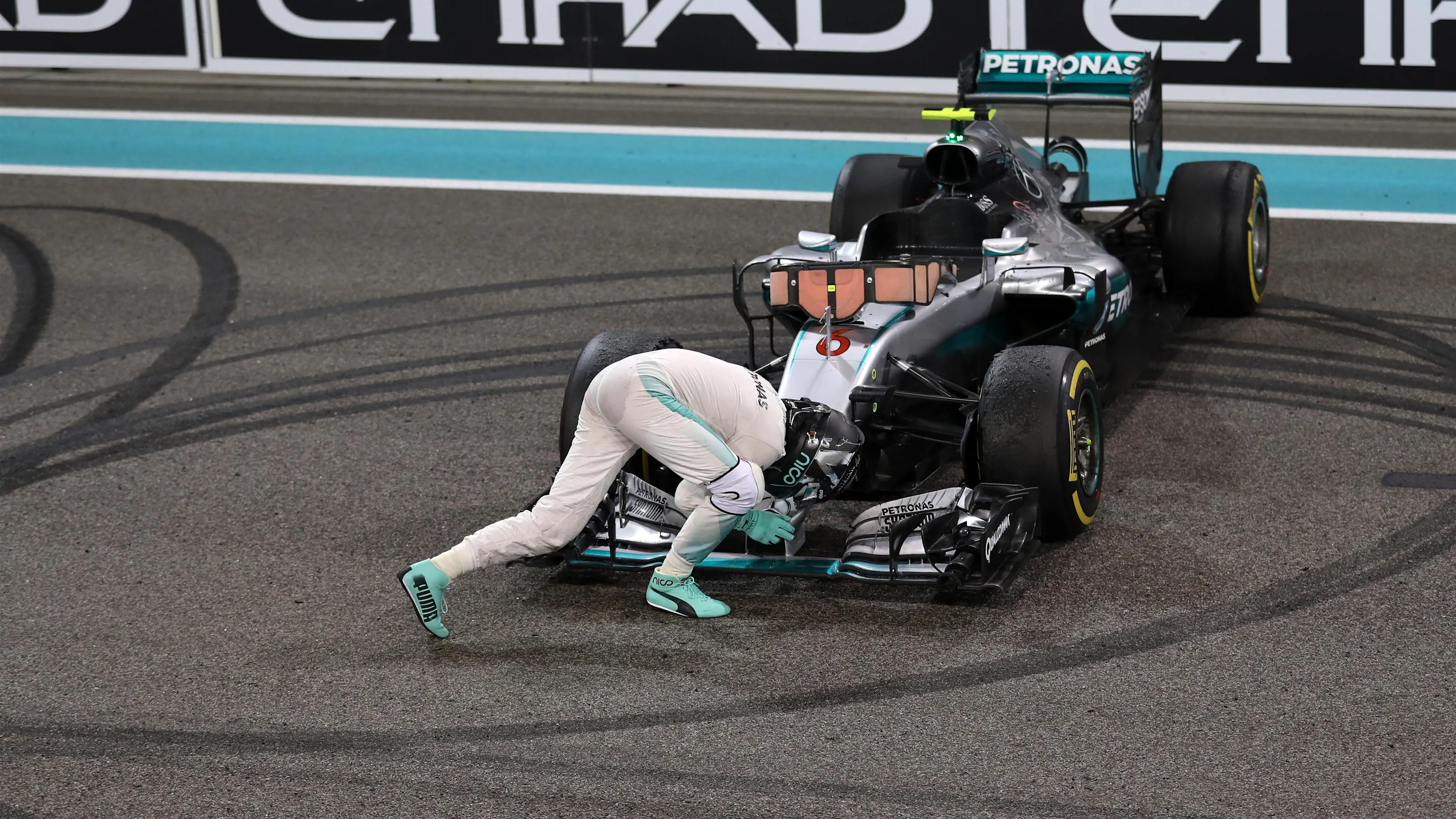 New World Champion Nico Rosberg (GER) Mercedes-Benz F1 W07 Hybrid celebrates at the end of the race