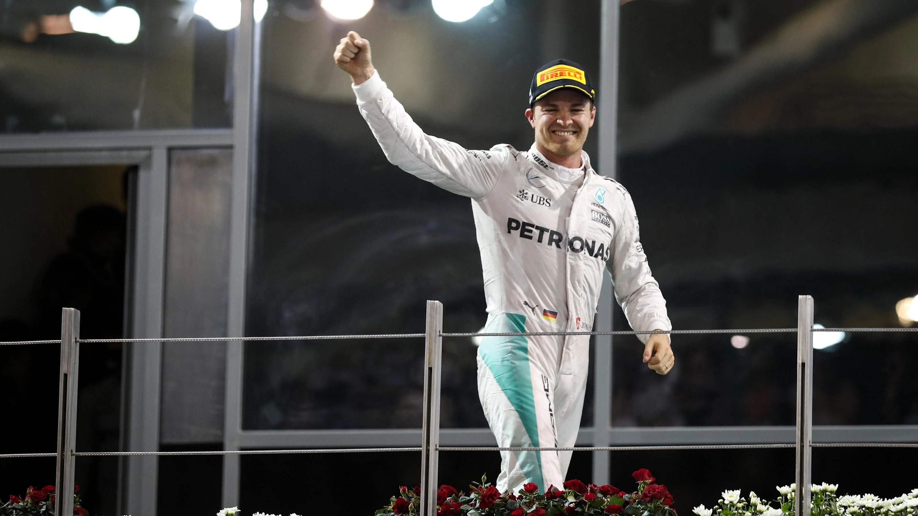 World Champion Nico Rosberg (GER) Mercedes AMG F1 celebrates on the podium at Formula One World