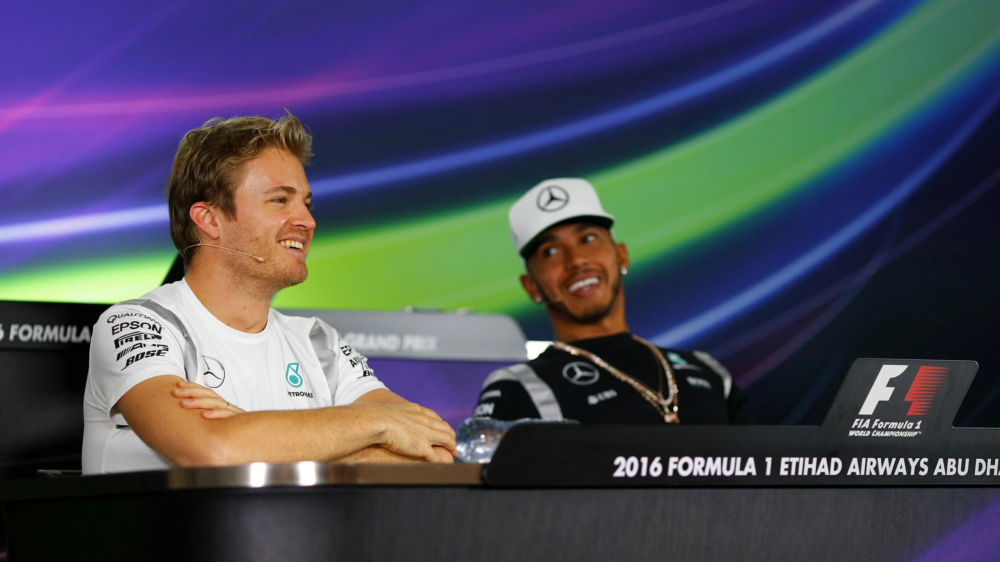 Nico Rosberg (GER) Mercedes AMG F1 in the Press Conference at Formula One World Championship, Rd21,