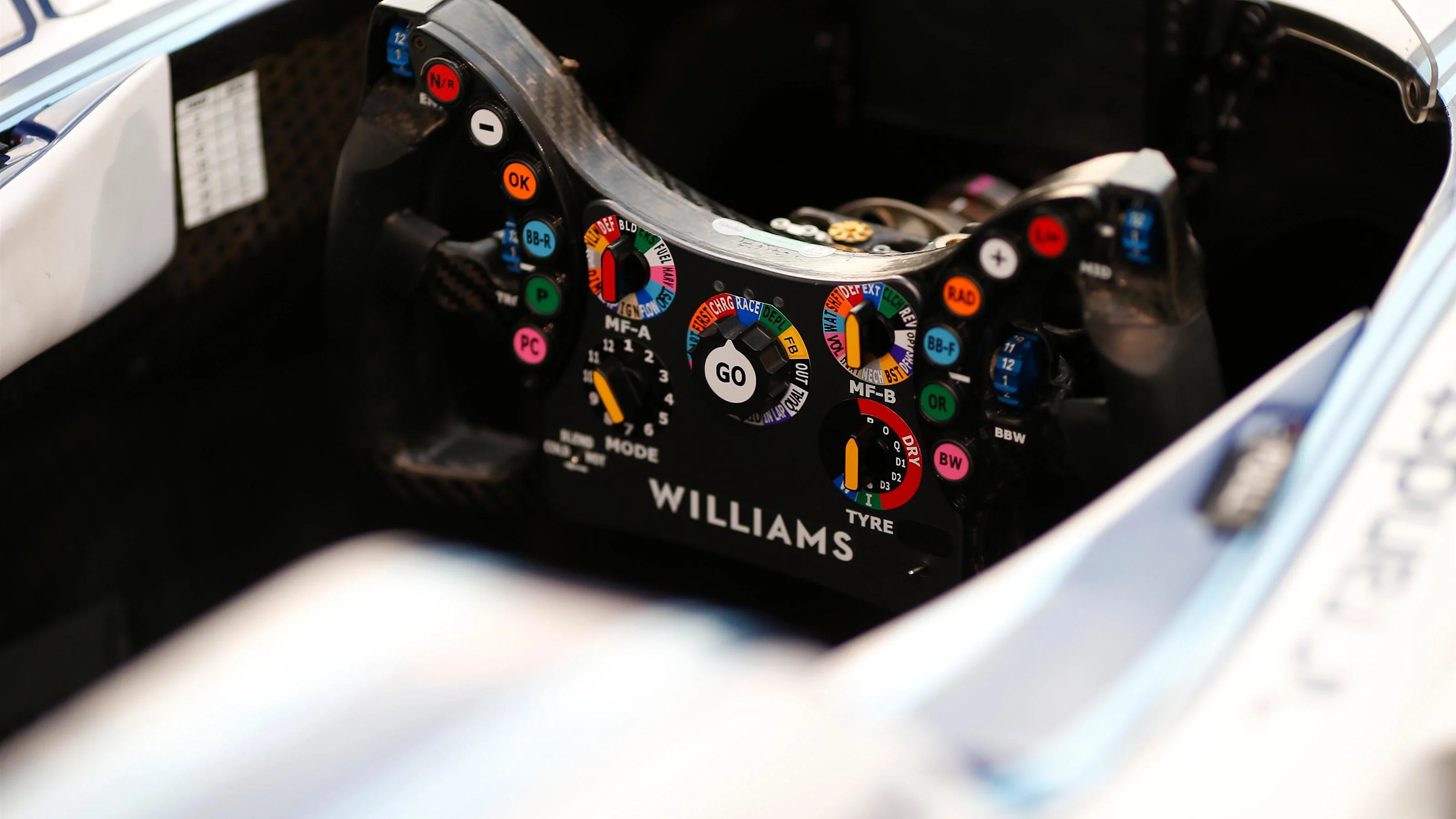 Williams FW38 steering wheel at Formula One World Championship, Rd21, Abu Dhabi Grand Prix,